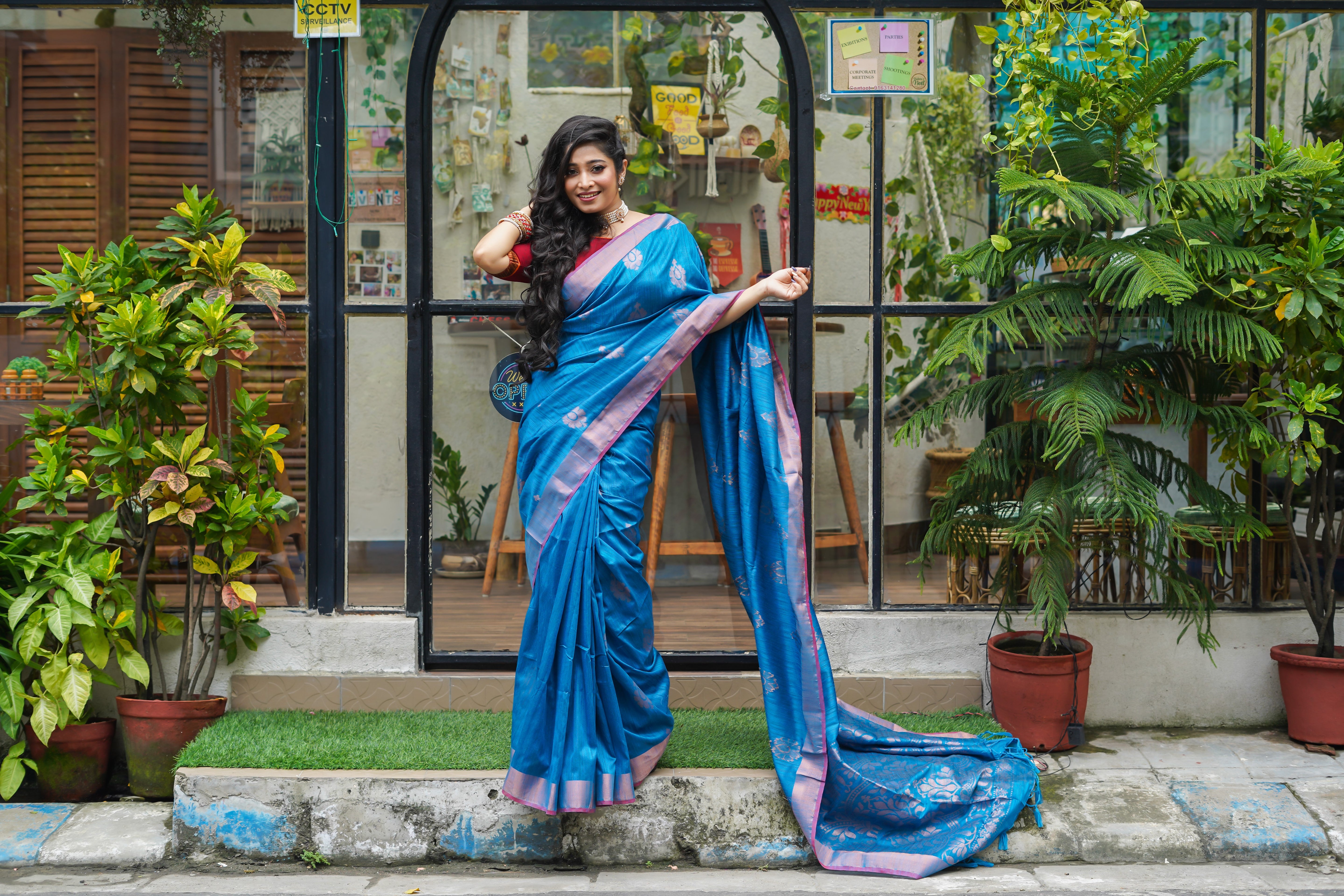 Azure Blue Ghicha Weaving Saree