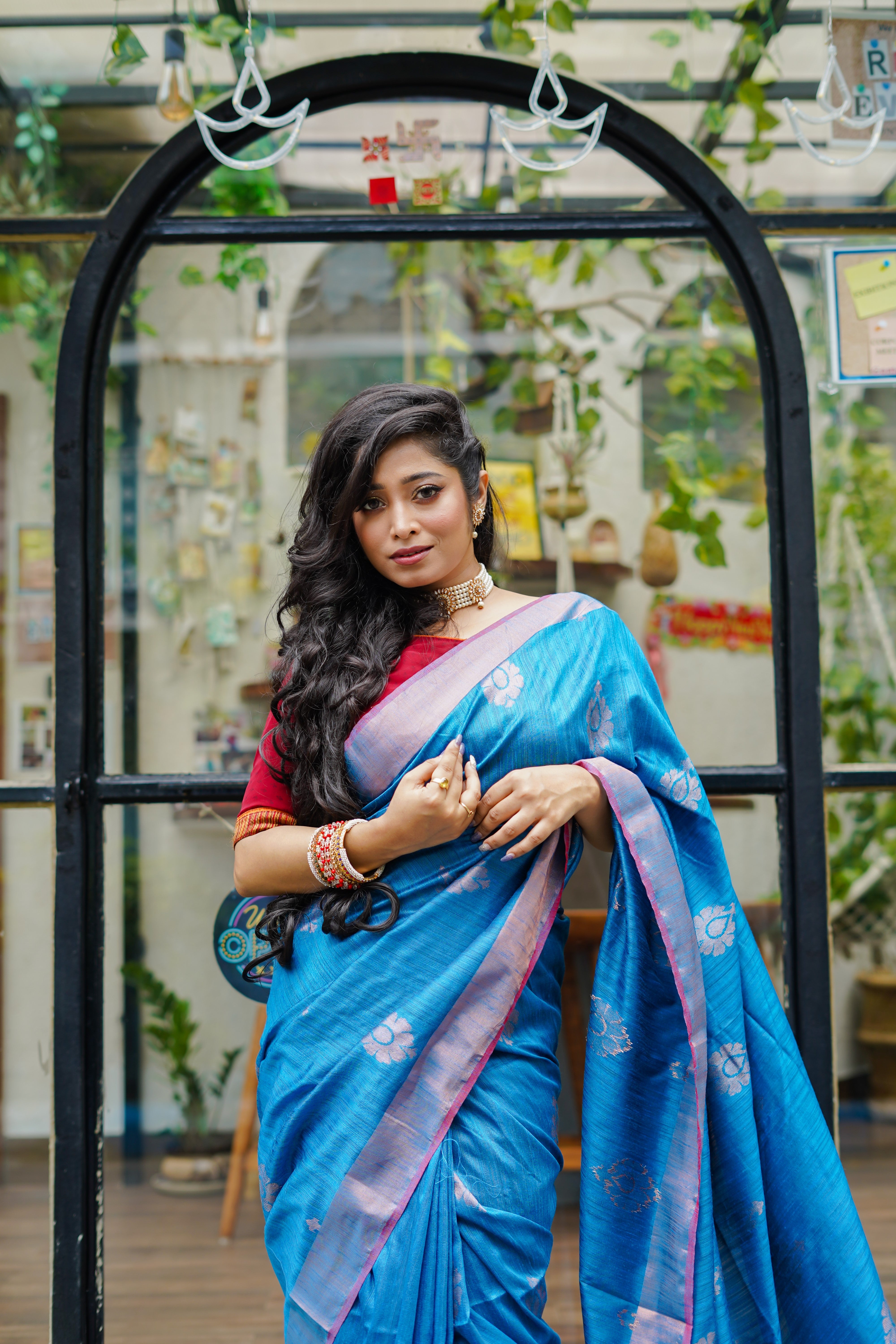 Azure Blue Ghicha Weaving Saree