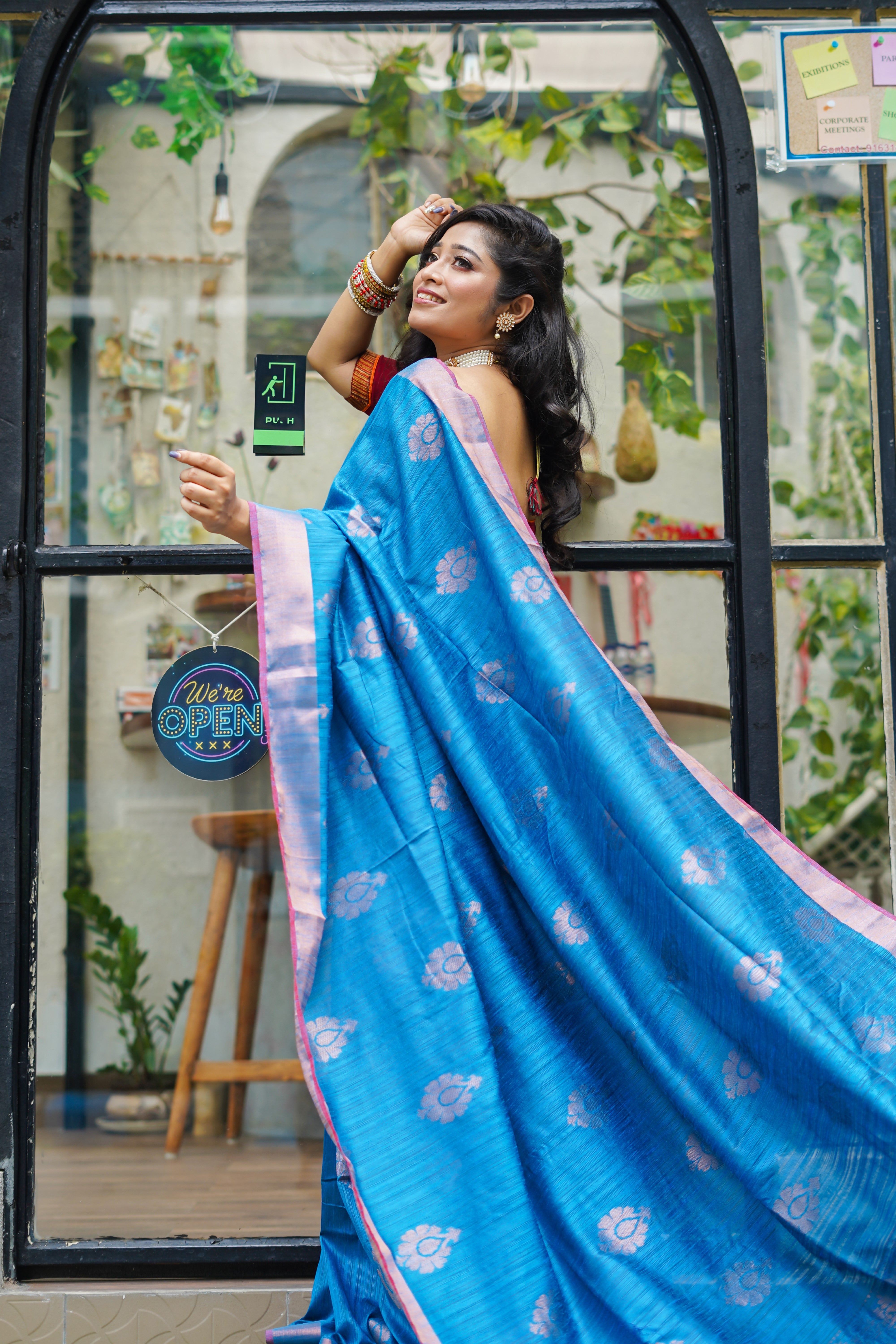 Azure Blue Ghicha Weaving Saree