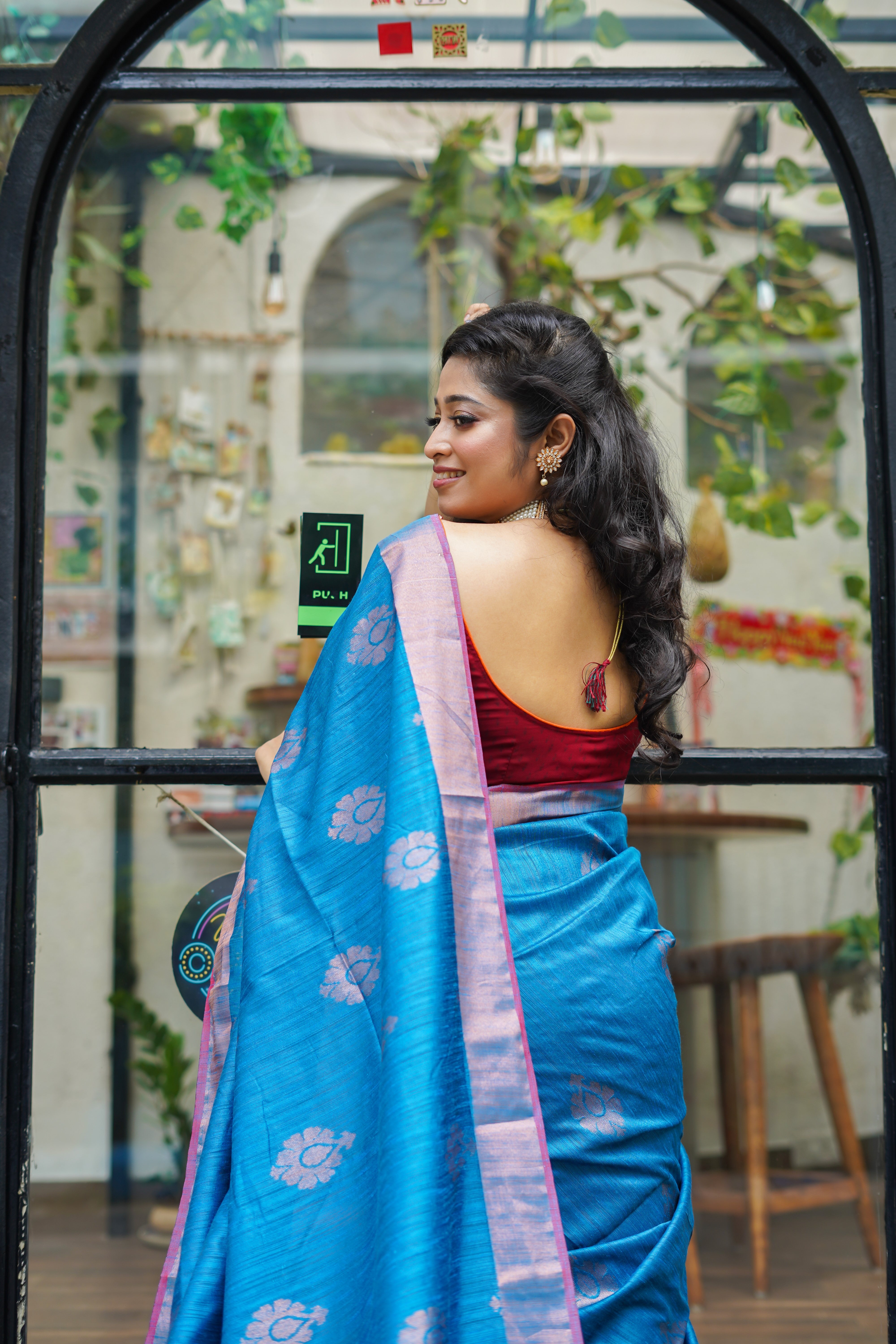 Azure Blue Ghicha Weaving Saree