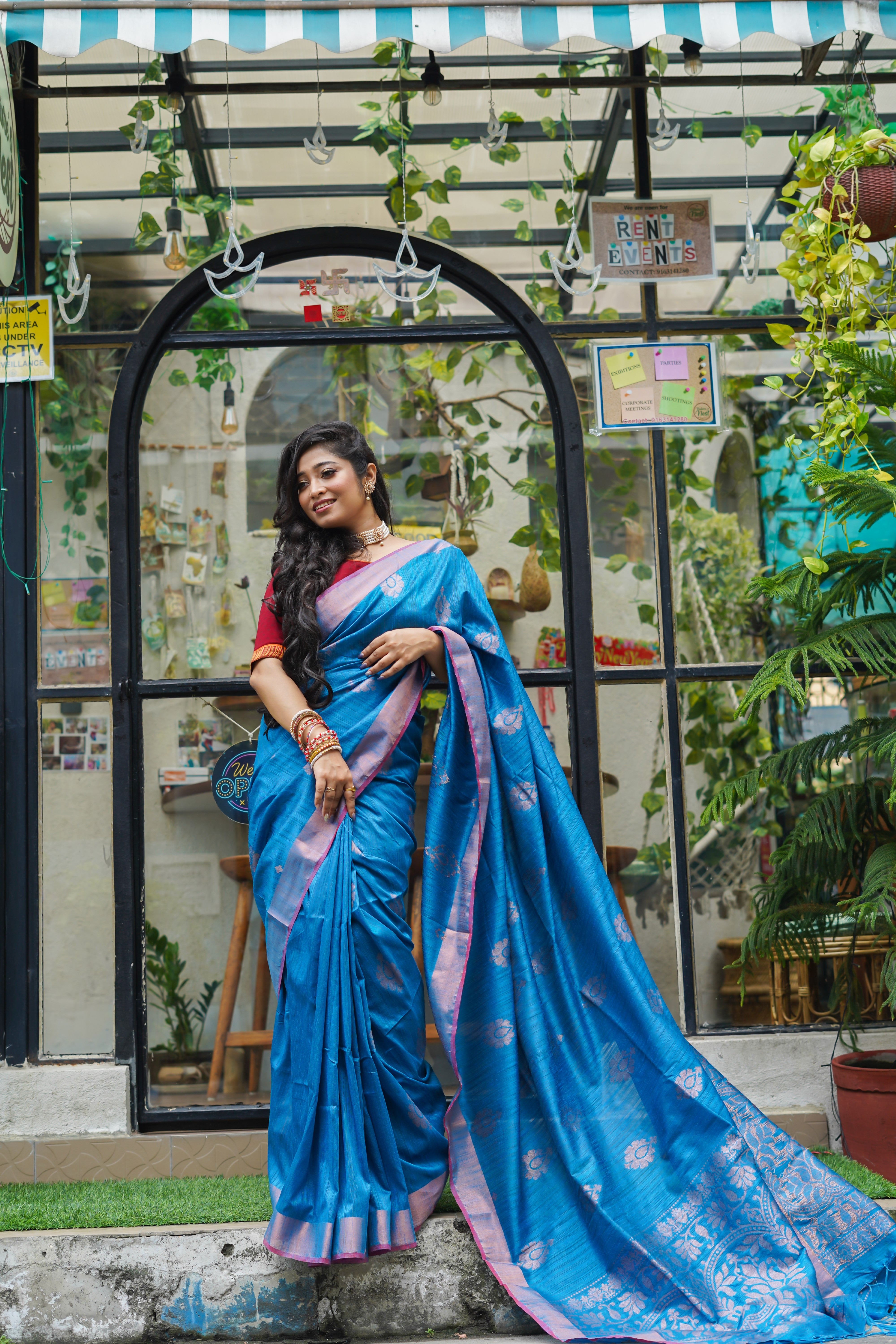 Azure Blue Ghicha Weaving Saree