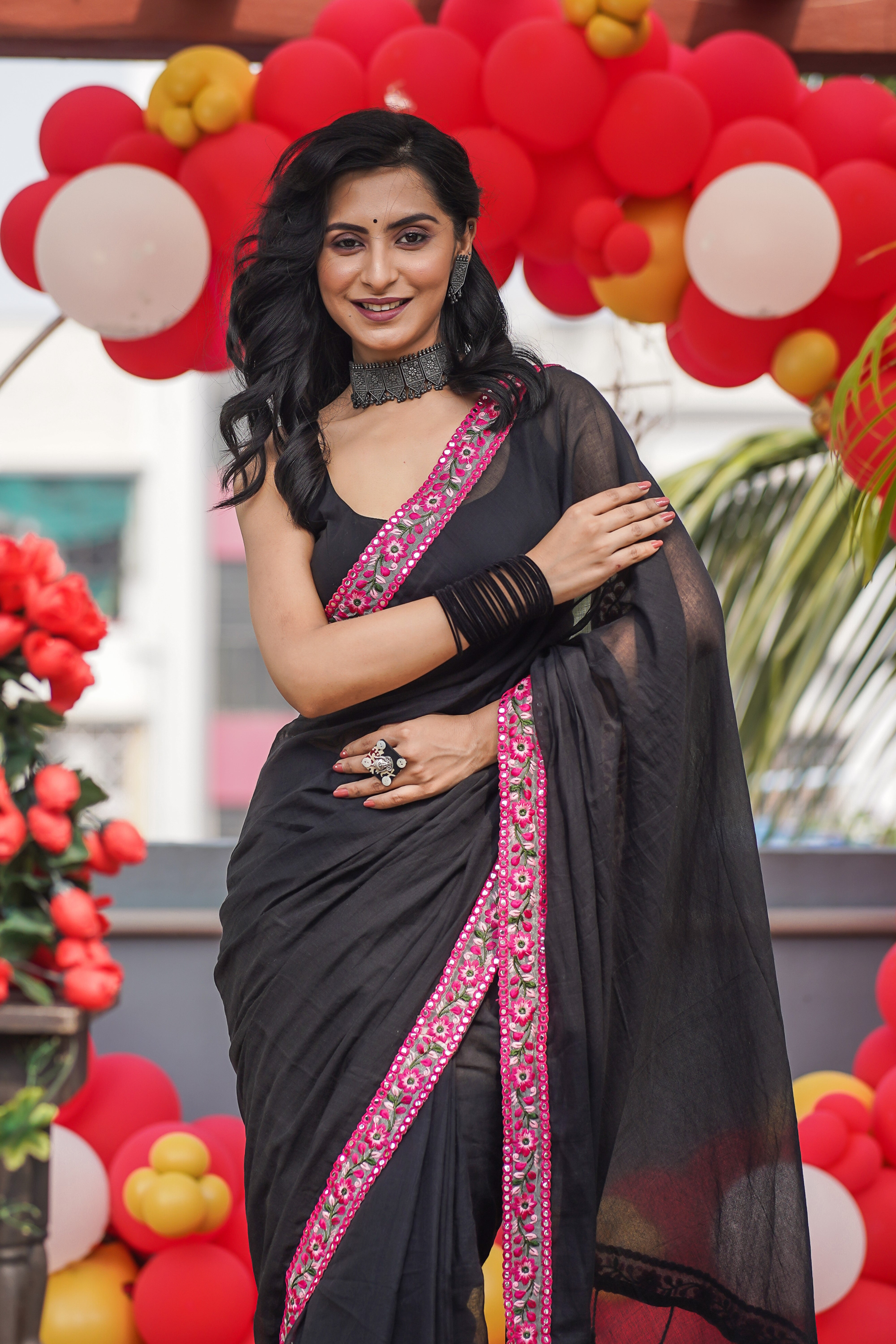 Black Mulmul Cotton Saree