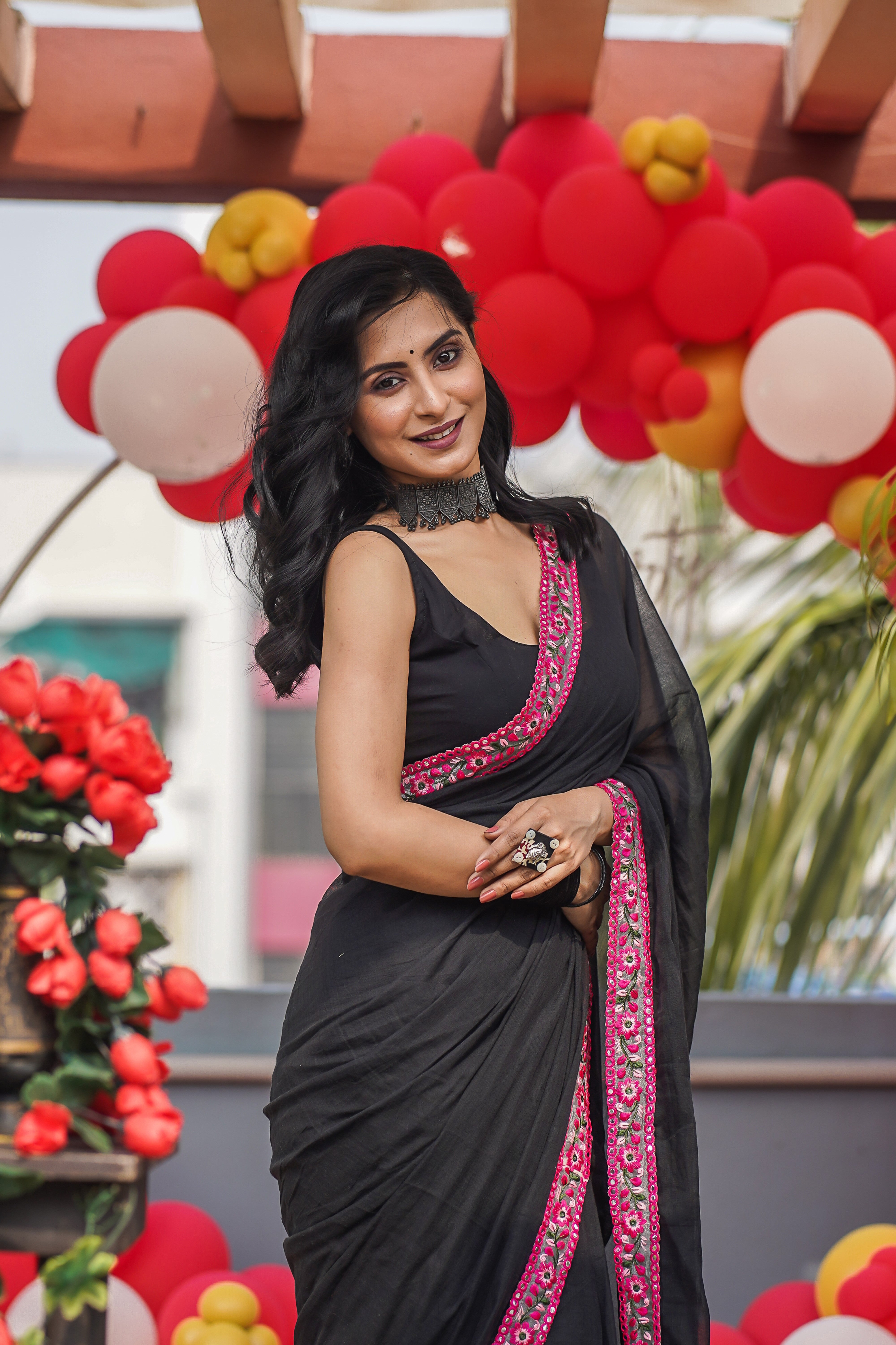 Black Mulmul Cotton Saree