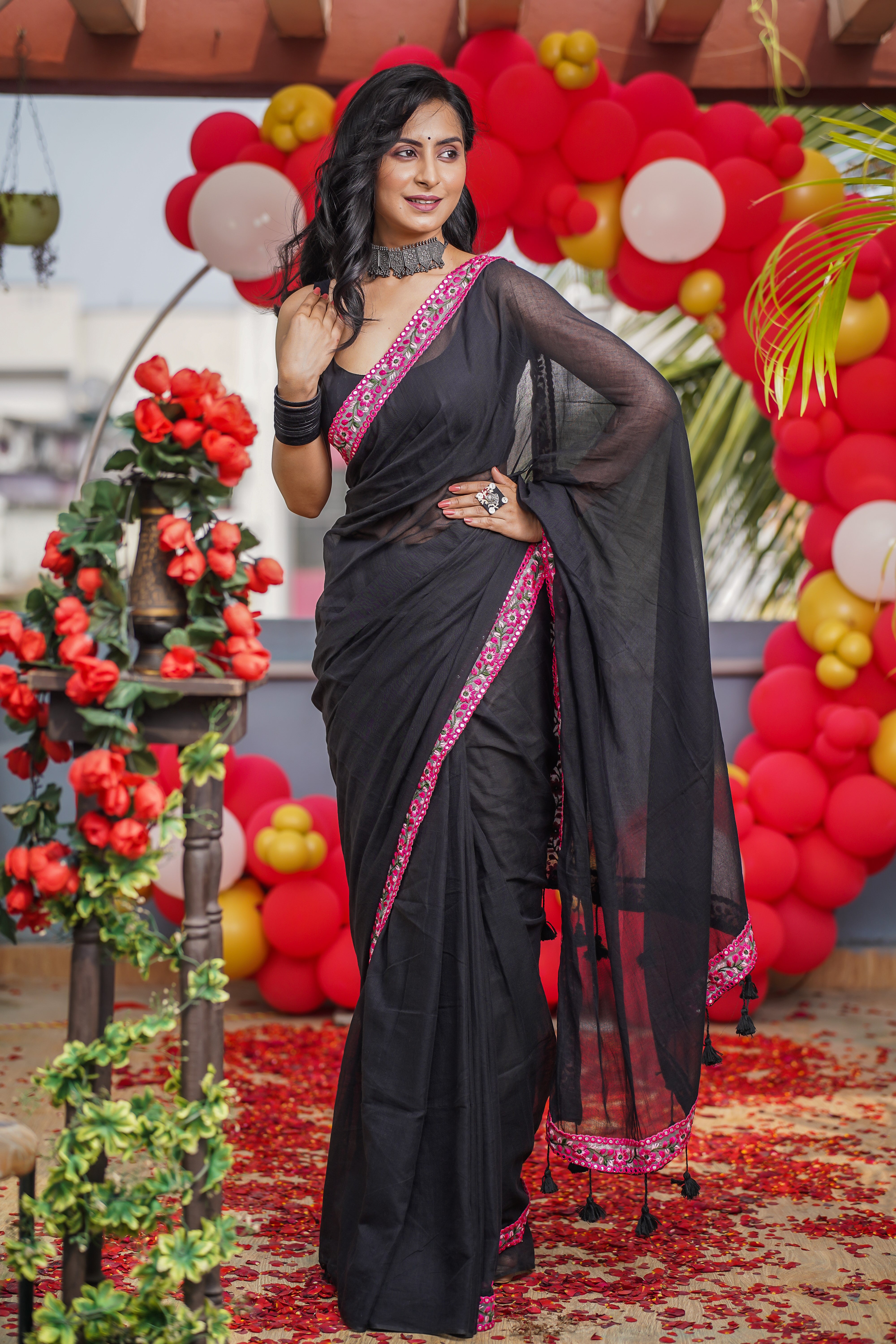 Black Mulmul Cotton Saree