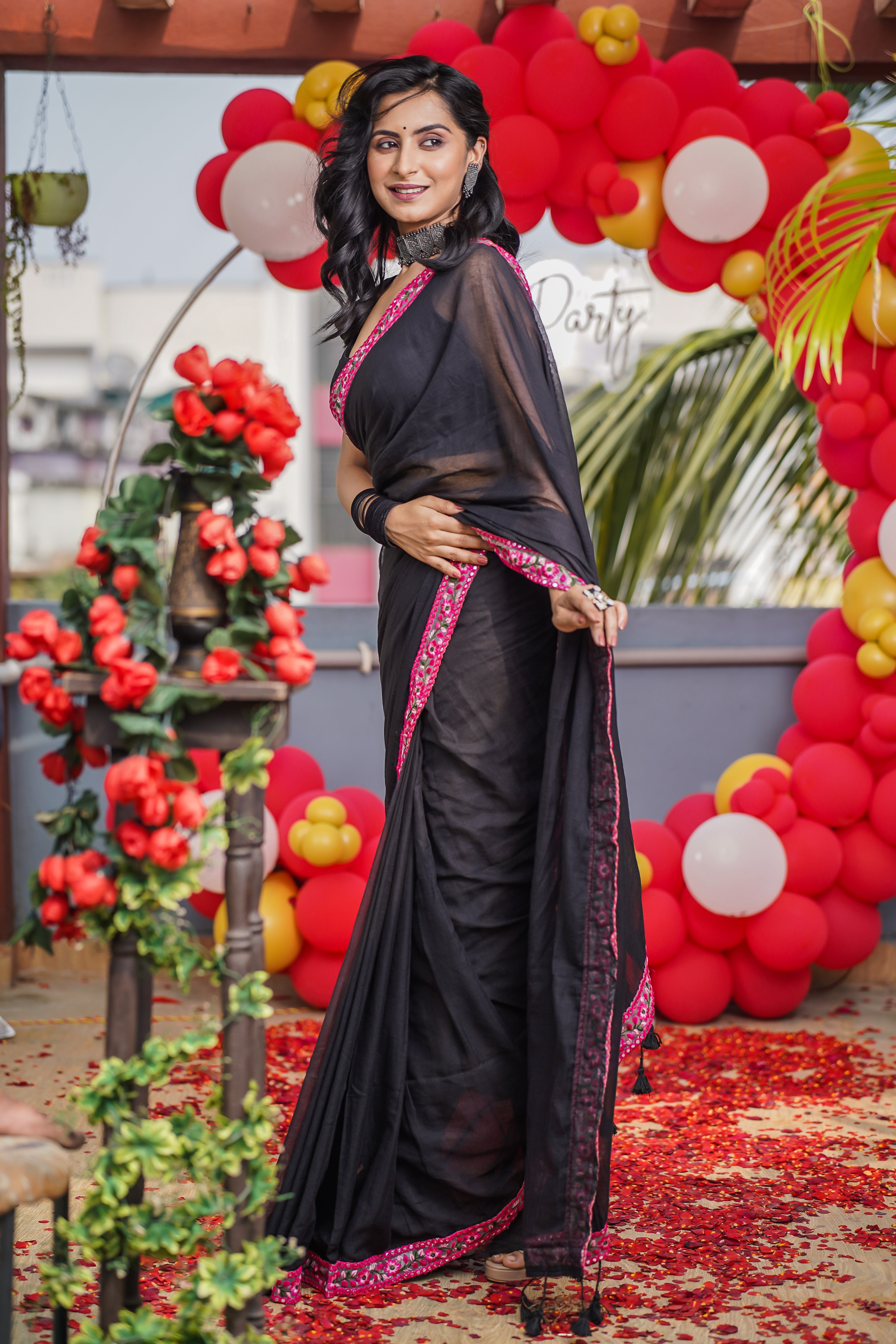 Black Mulmul Cotton Saree