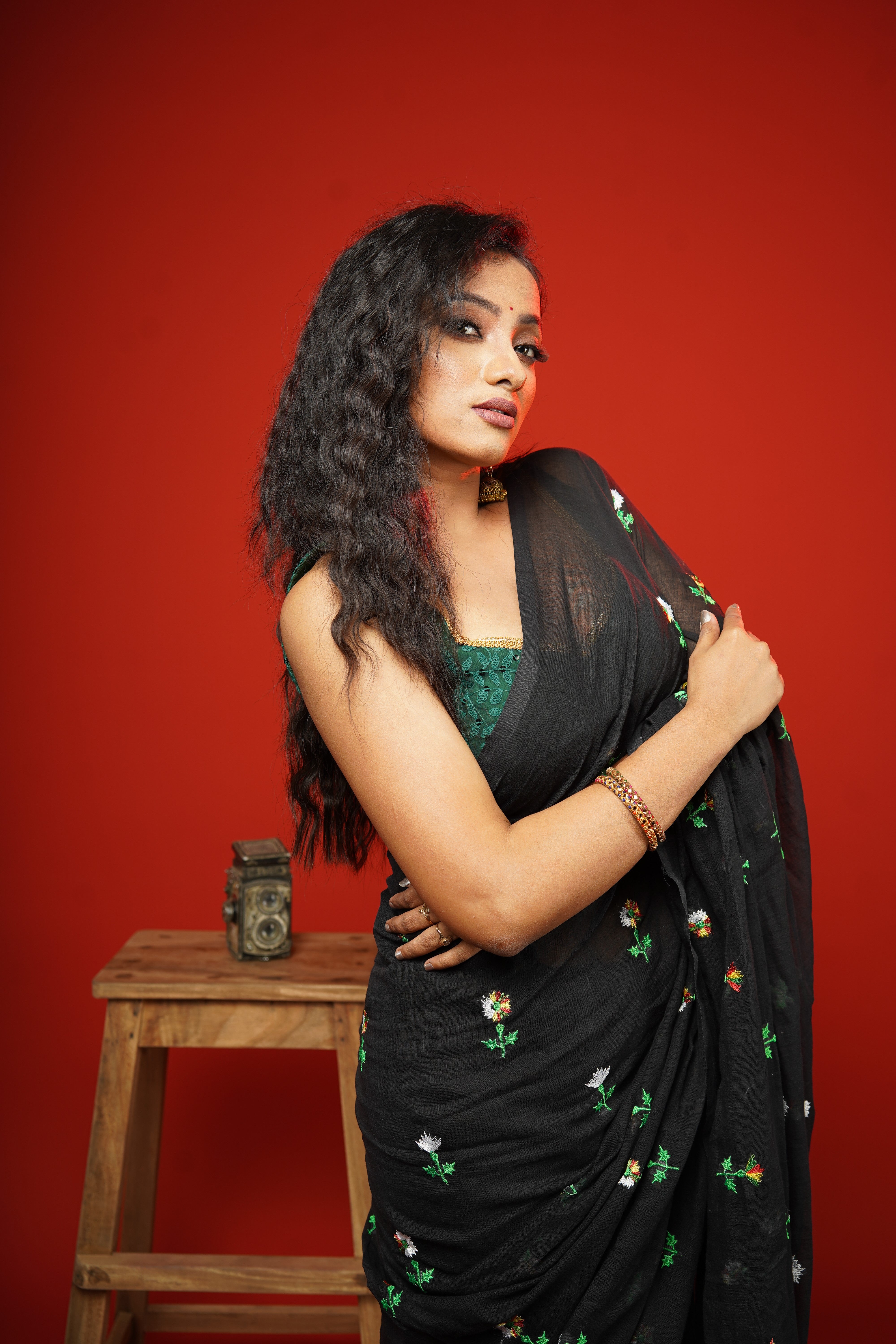 Black Embroidered Pure Mul Cotton Saree