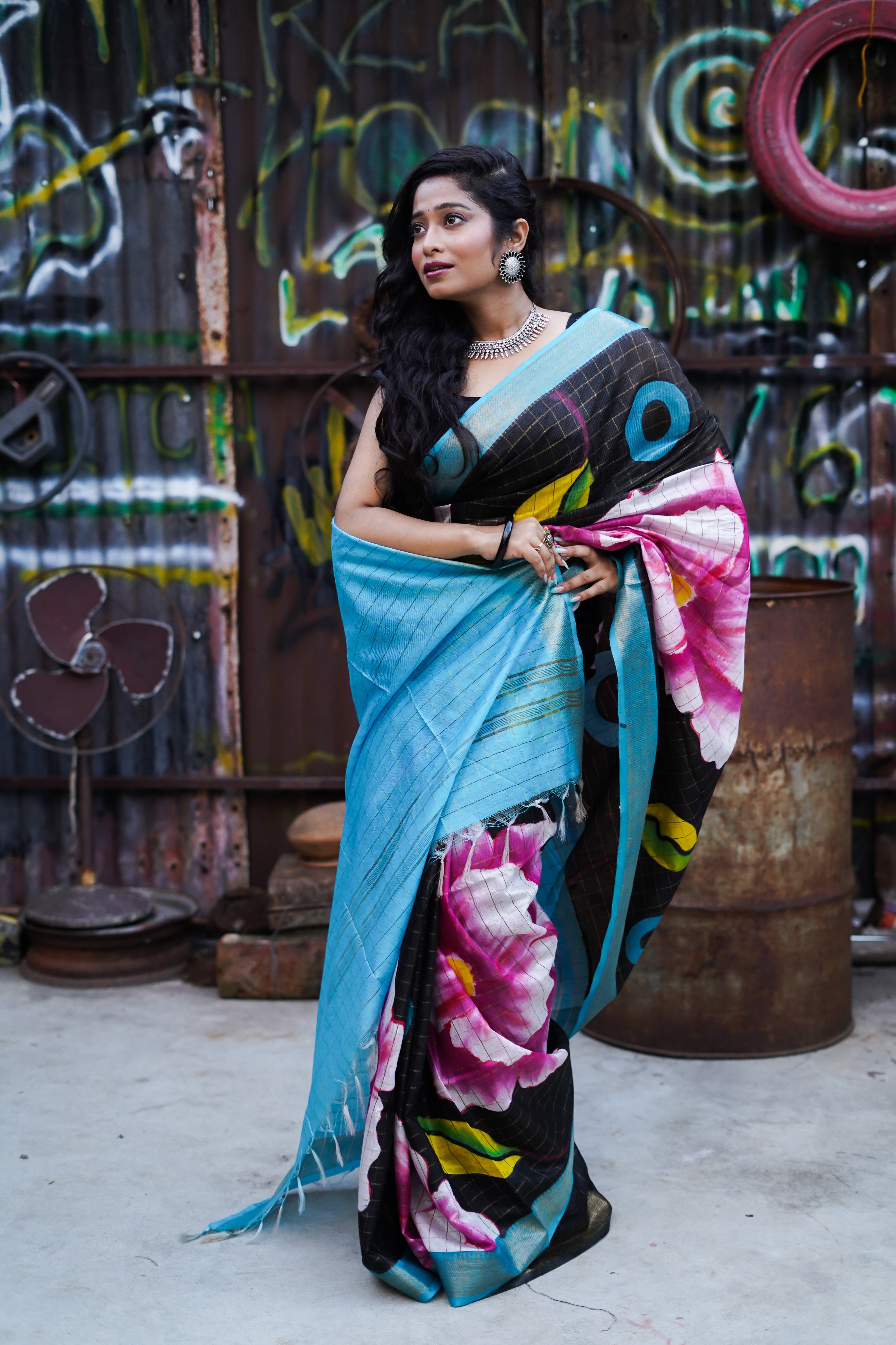 Black Floral Pure Mangalgiri Silk Saree