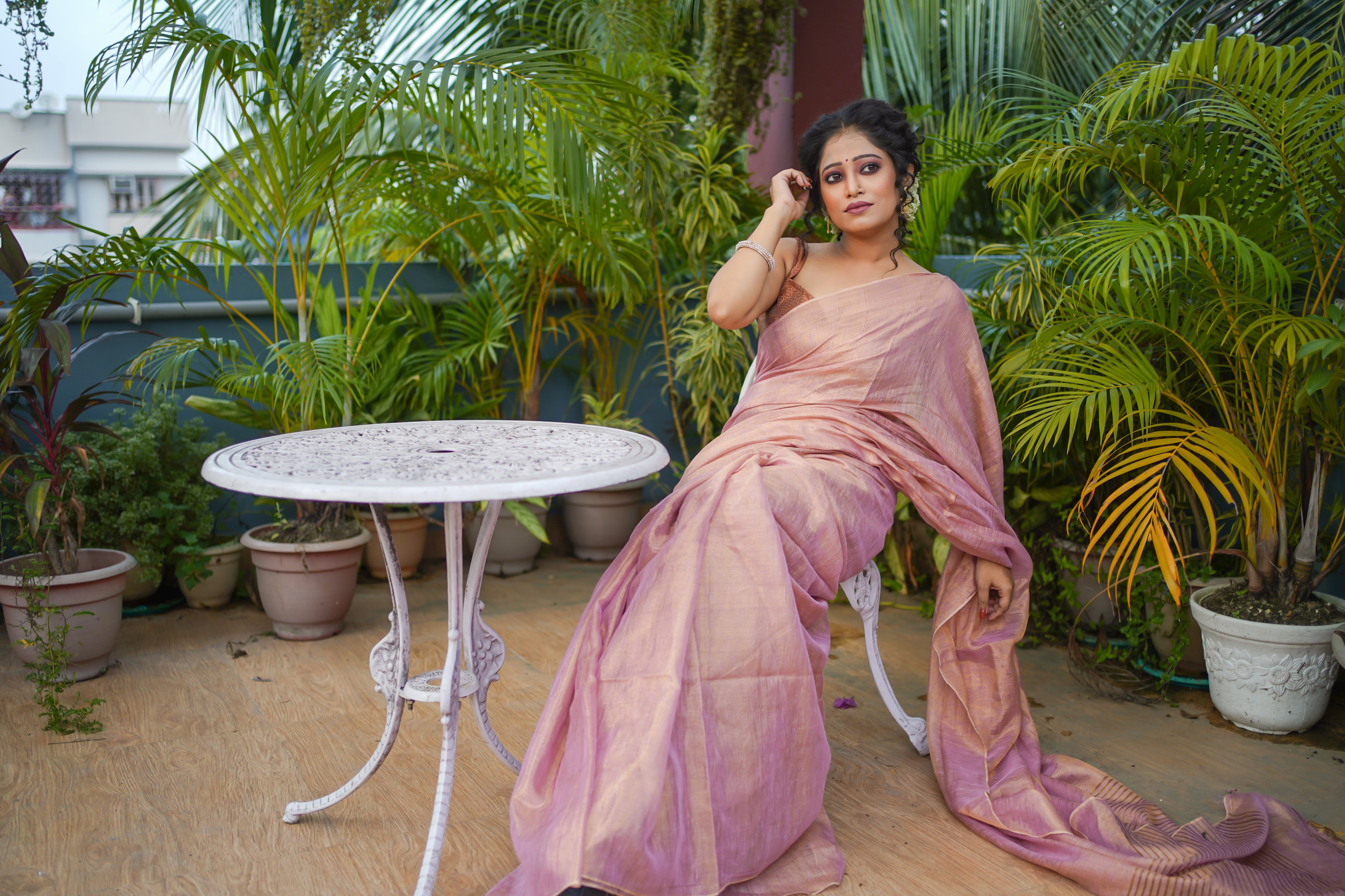 Blush pink Dual tone tissue saree