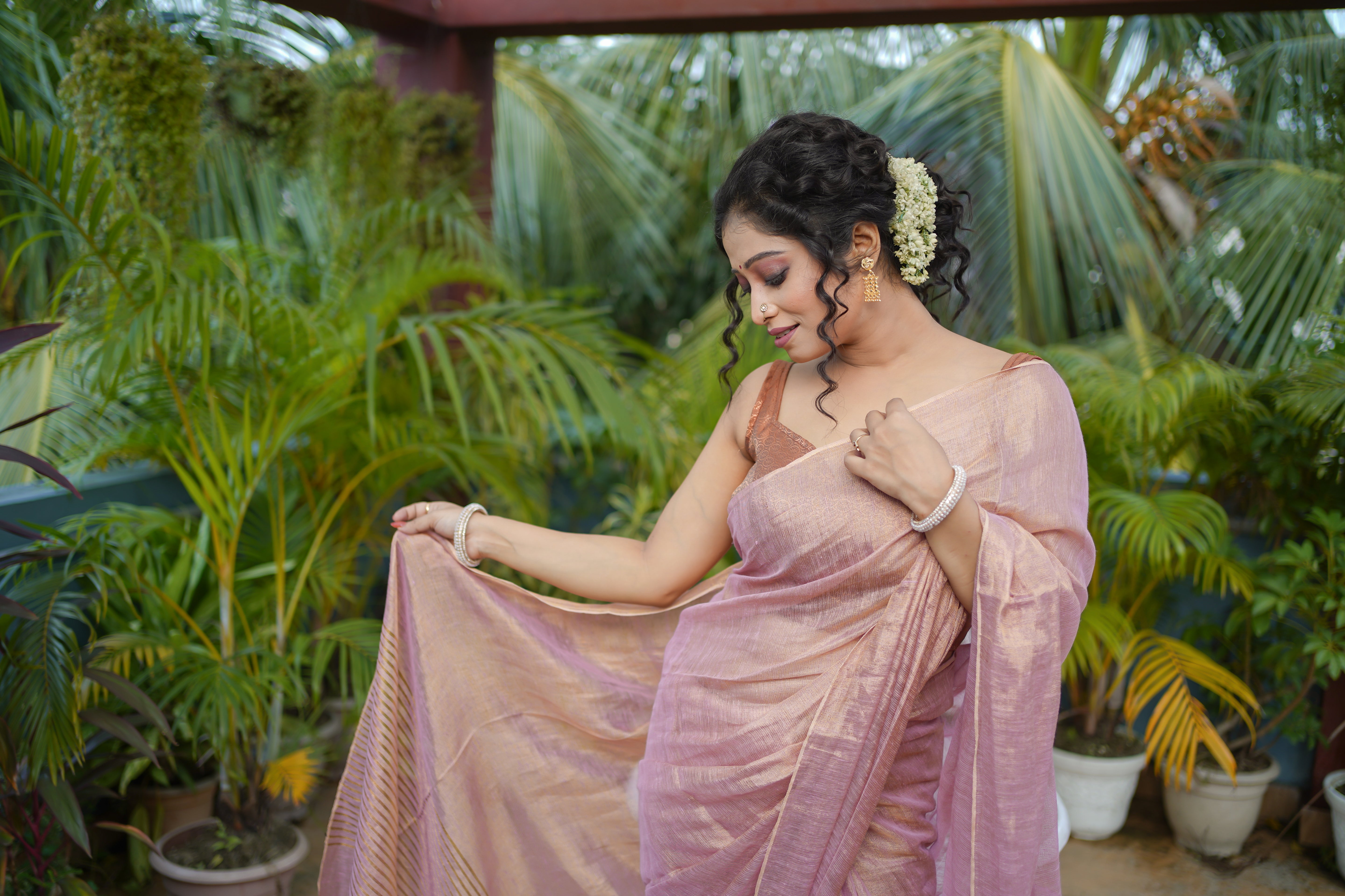 Blush pink Dual tone tissue saree