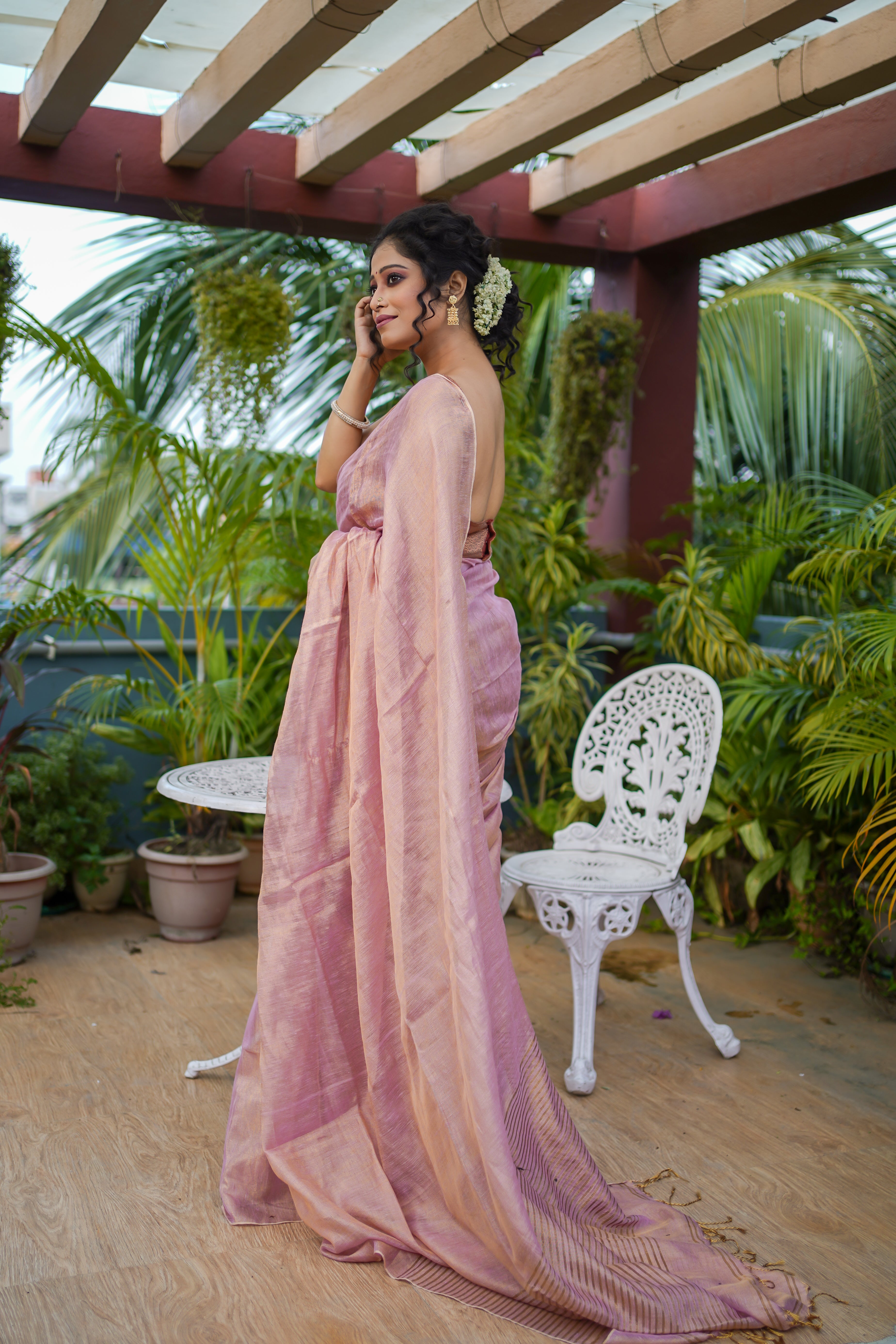 Blush pink Dual tone tissue saree