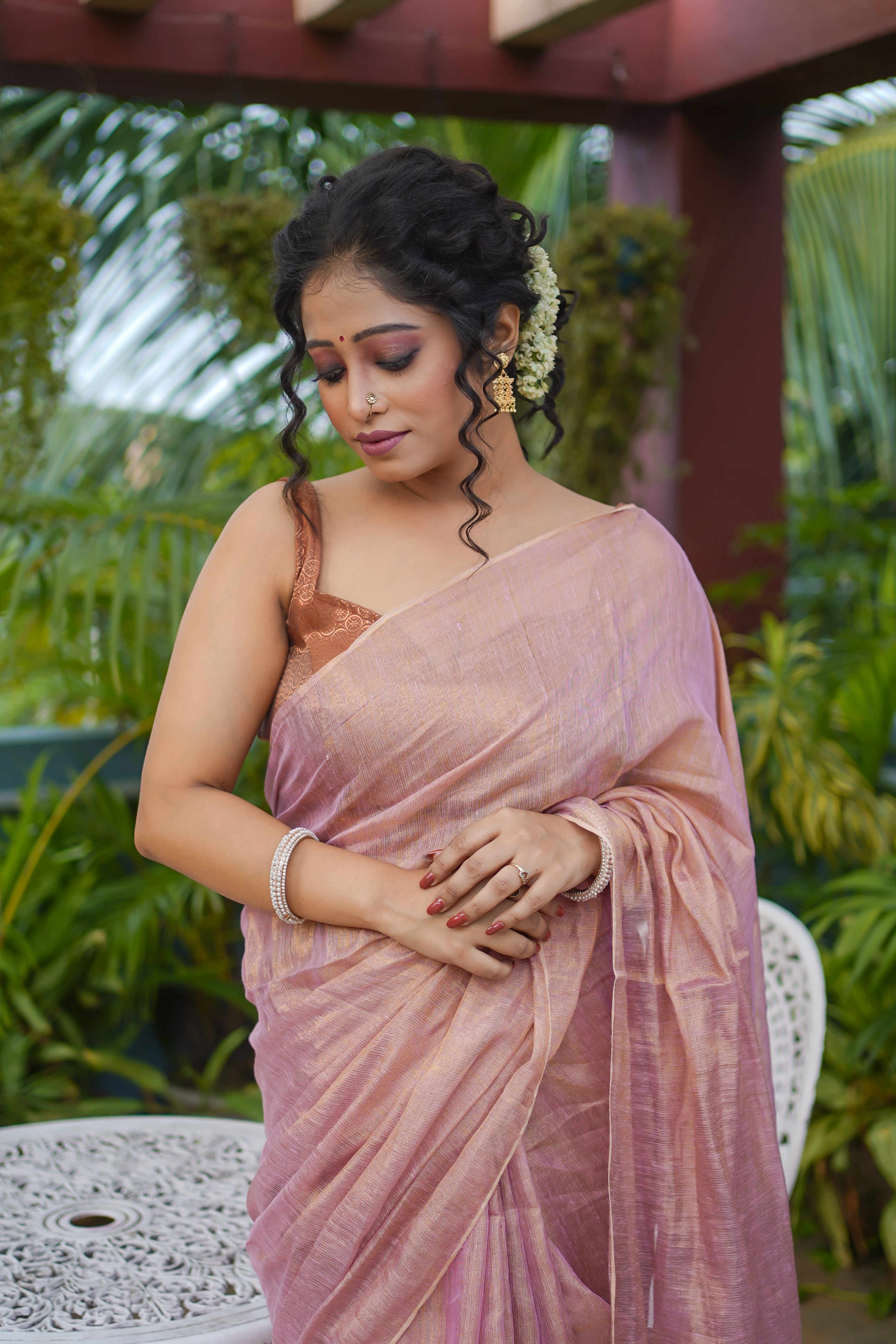 Blush pink Dual tone tissue saree