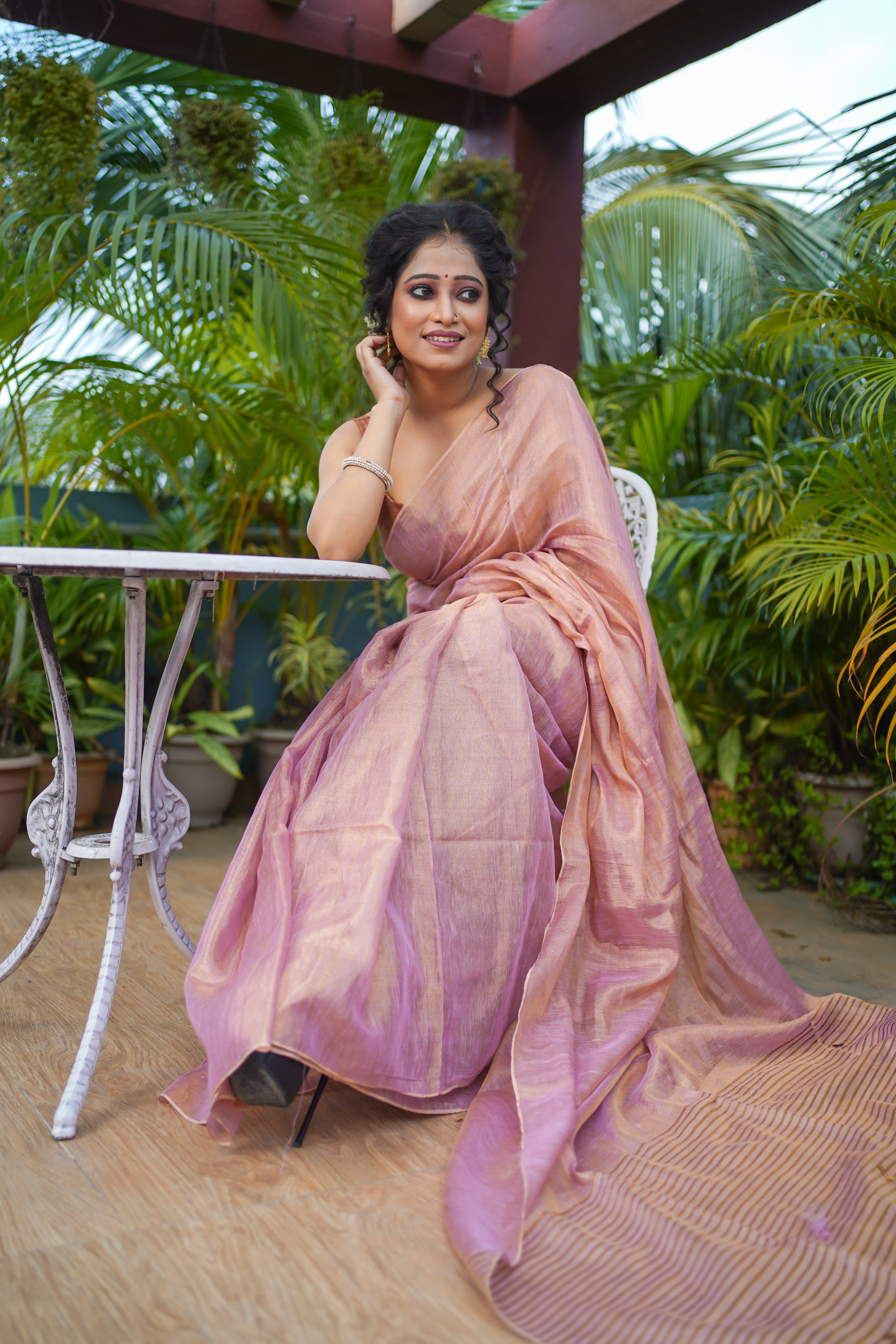 Blush pink Dual tone tissue saree