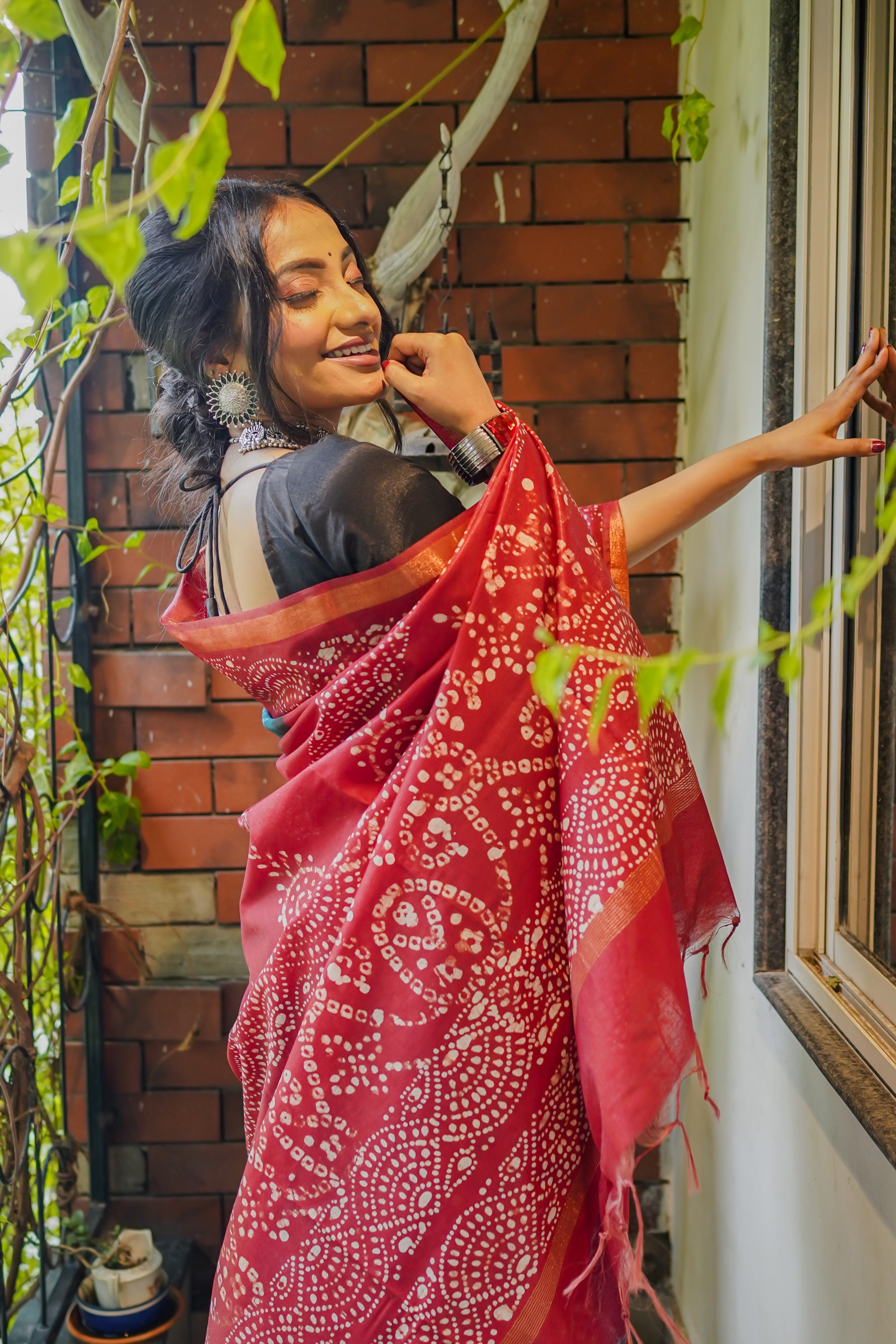 Bondi Blue Bandhani Hand Block Pure Chanderi Silk Saree