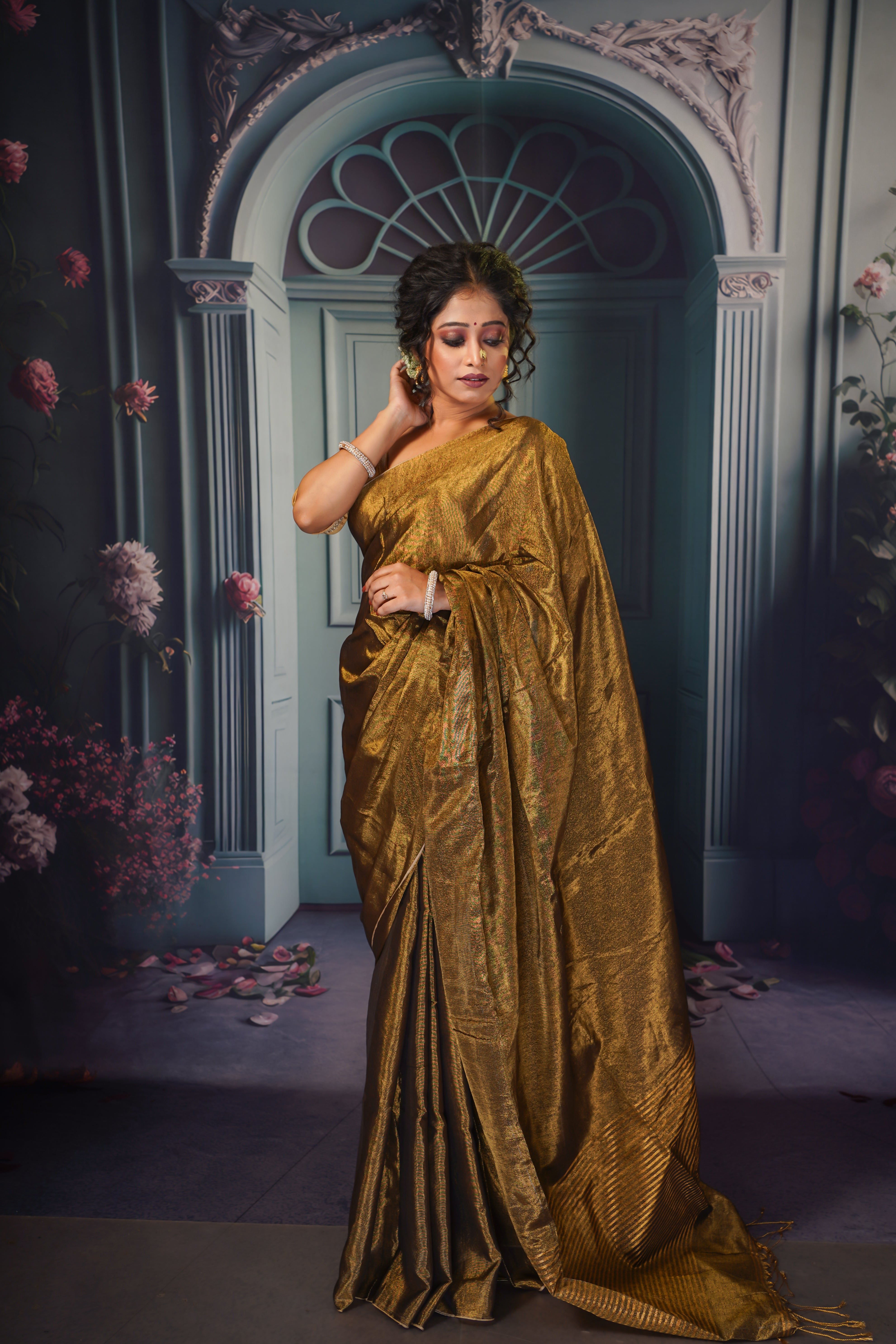 CHADNI Gold Dual tone tissue saree