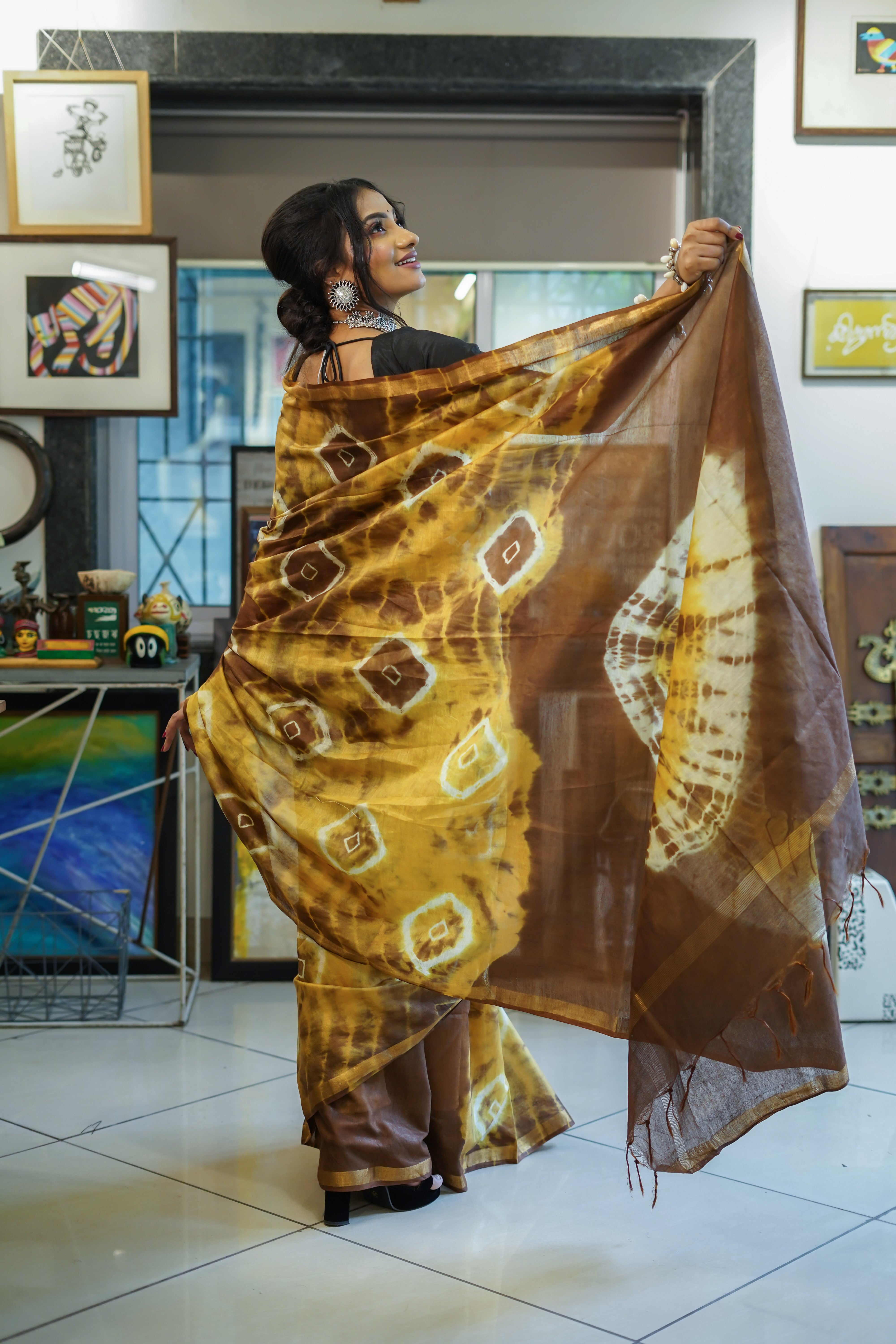 Caramel Knot pure chanderi silk saree