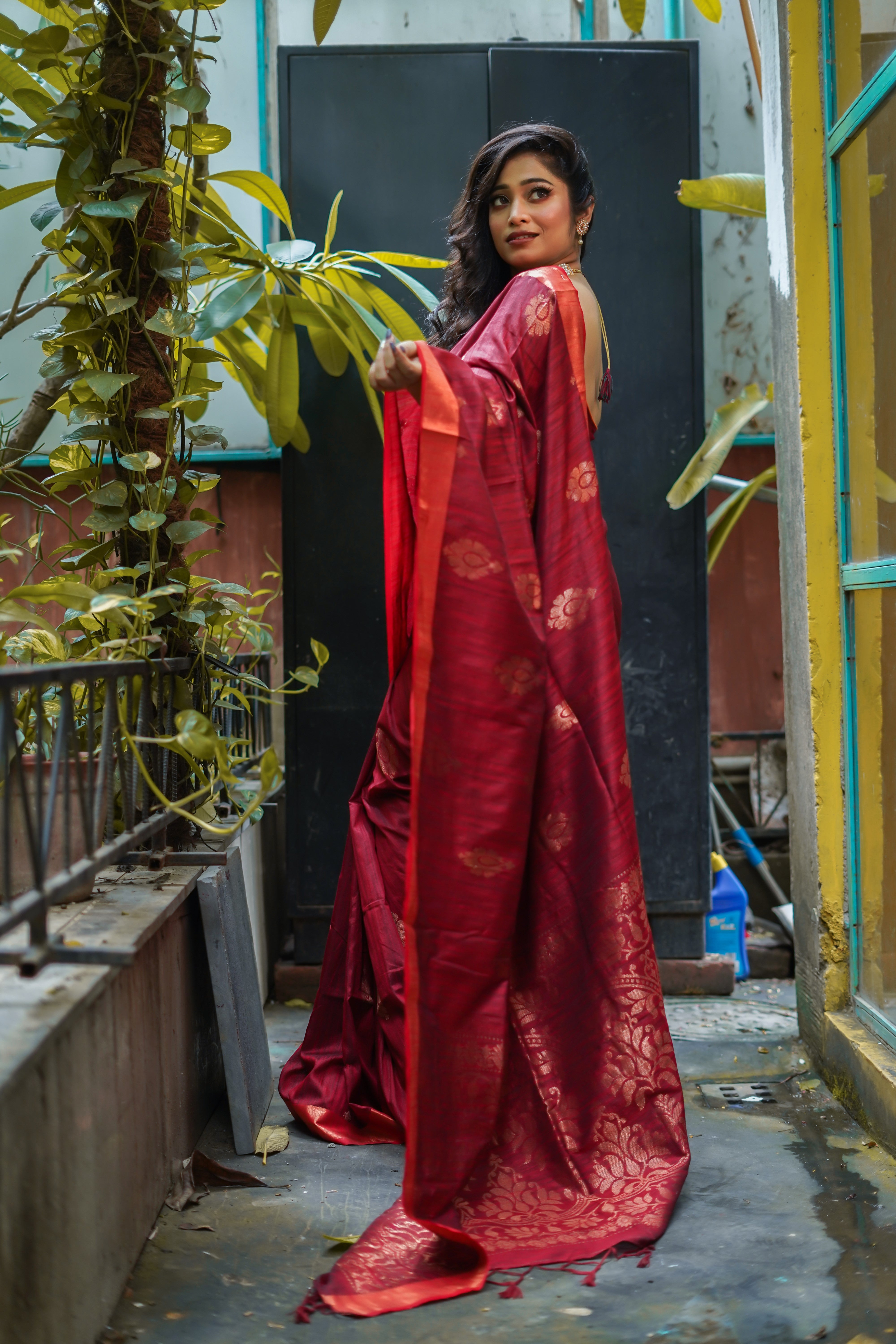 Cherry Ghicha Weaving Saree