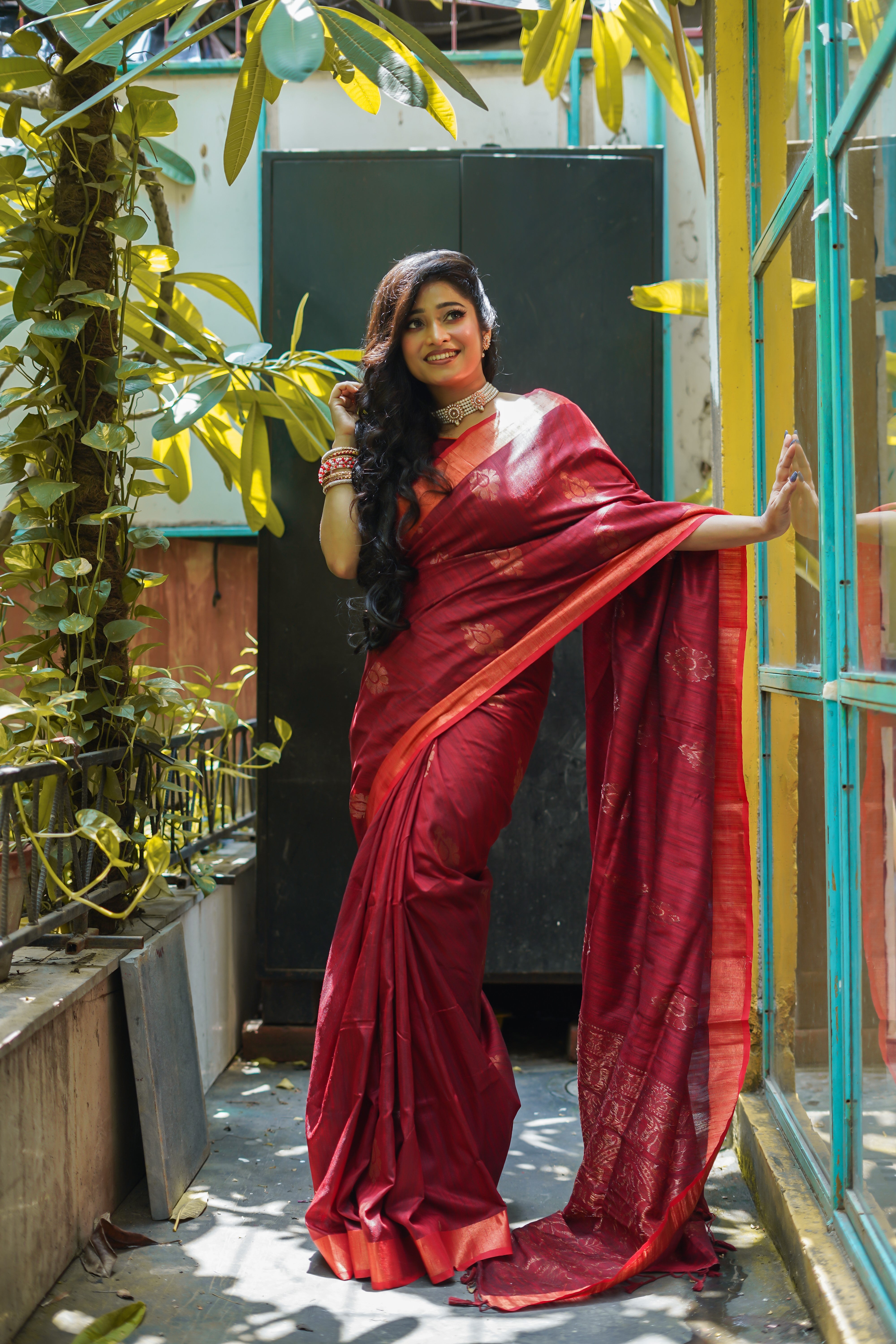 Cherry Ghicha Weaving Saree