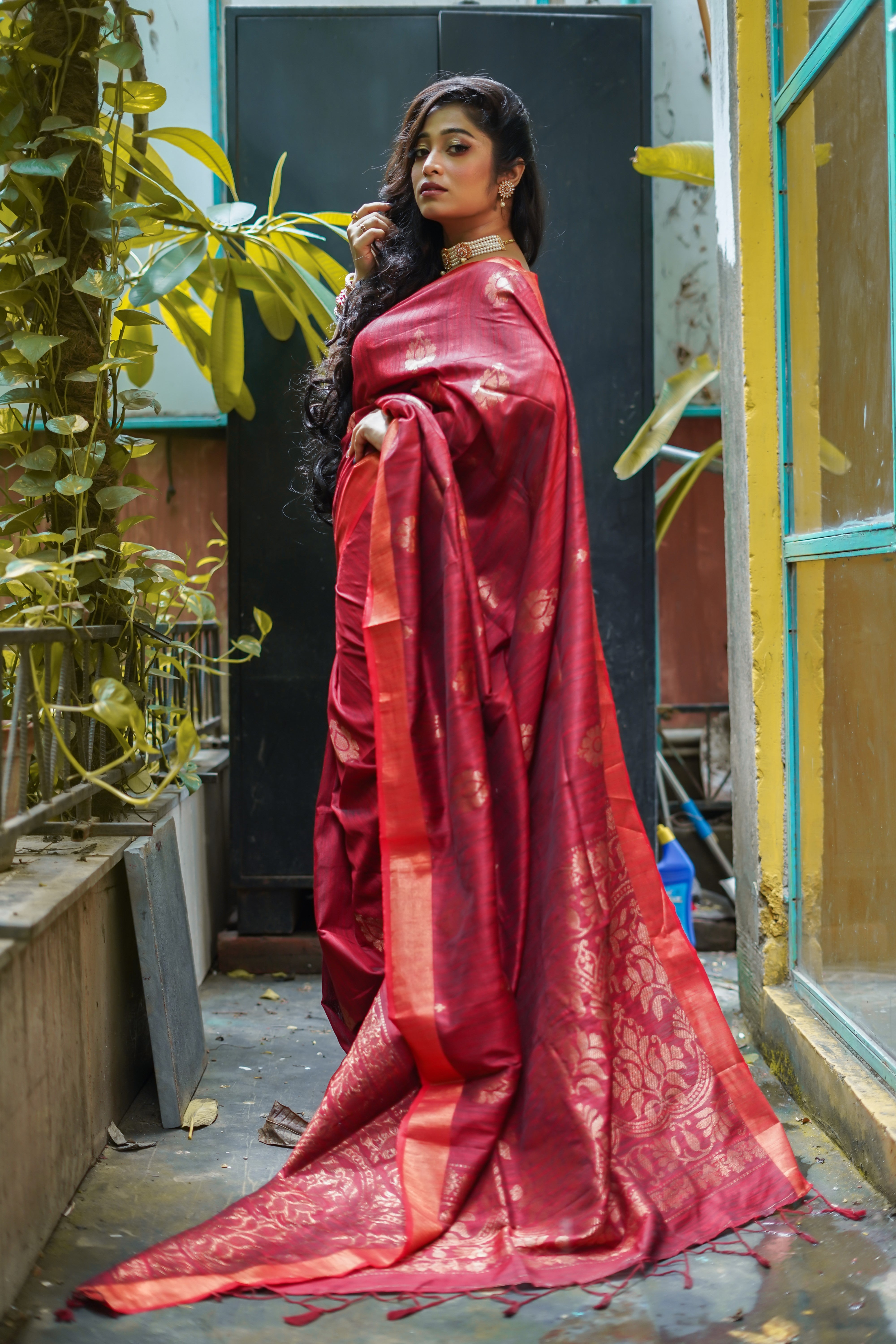 Cherry Ghicha Weaving Saree