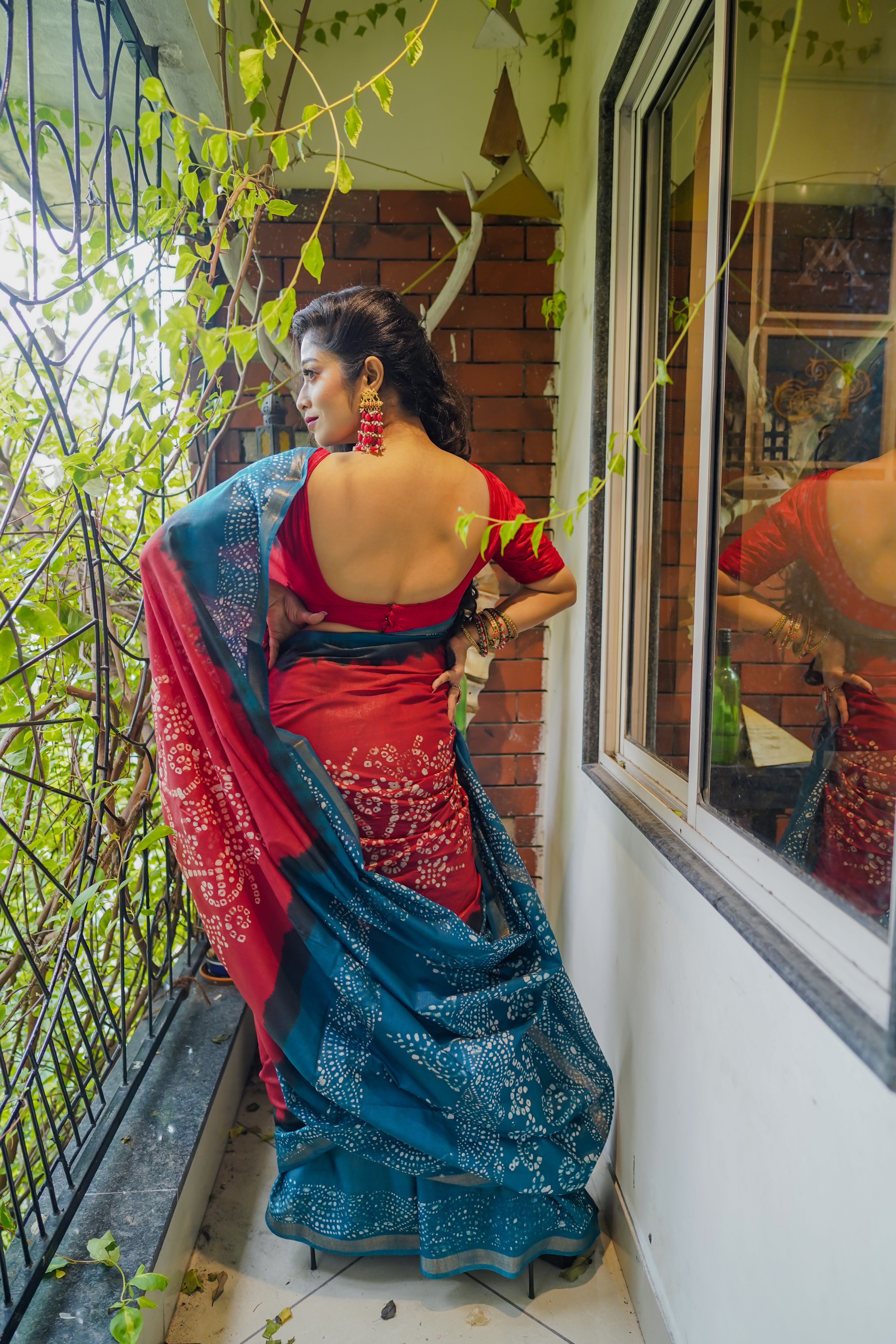 Red Cherry Bandhani Hand Block Pure Chanderi Silk Saree