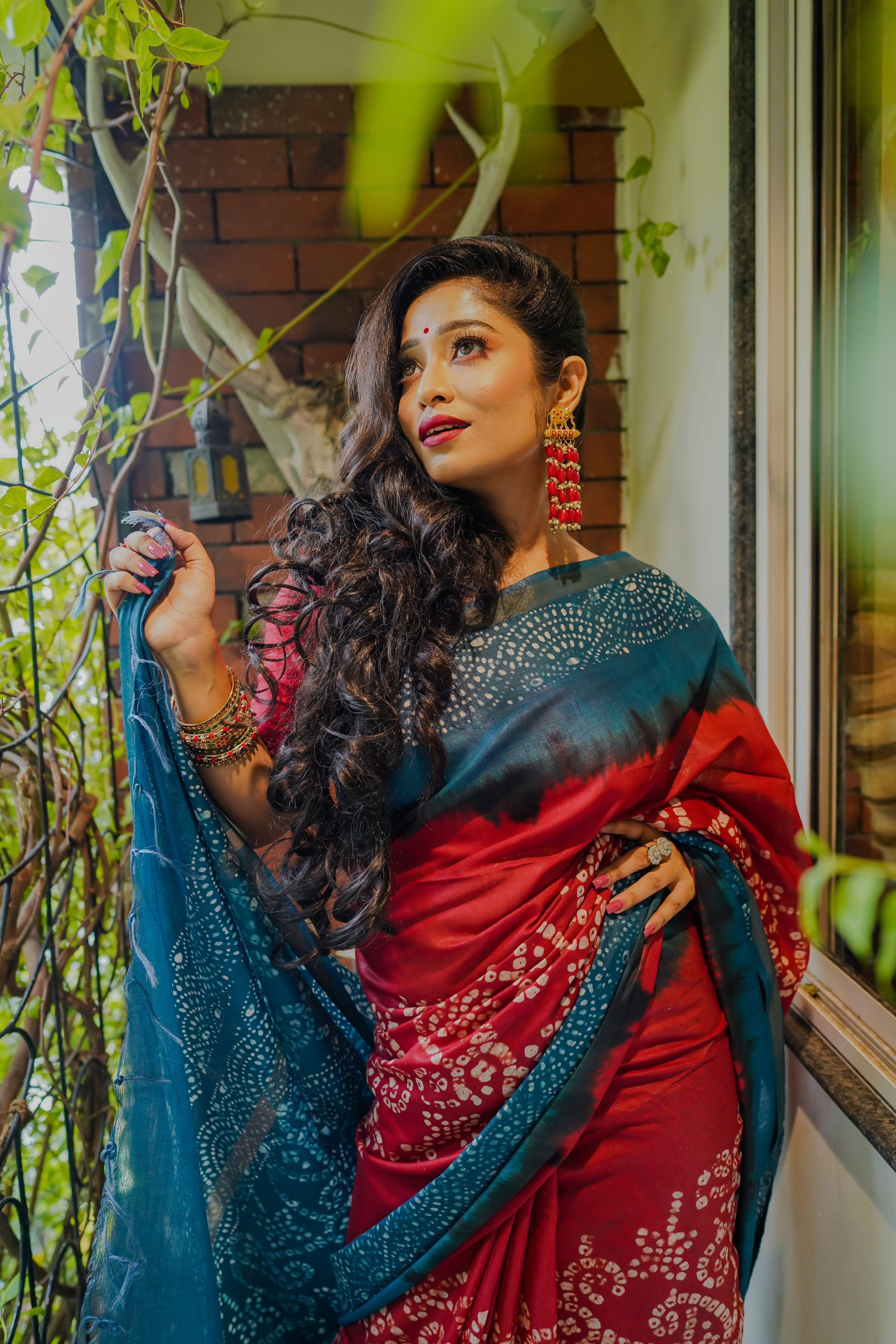 Red Cherry Bandhani Hand Block Pure Chanderi Silk Saree