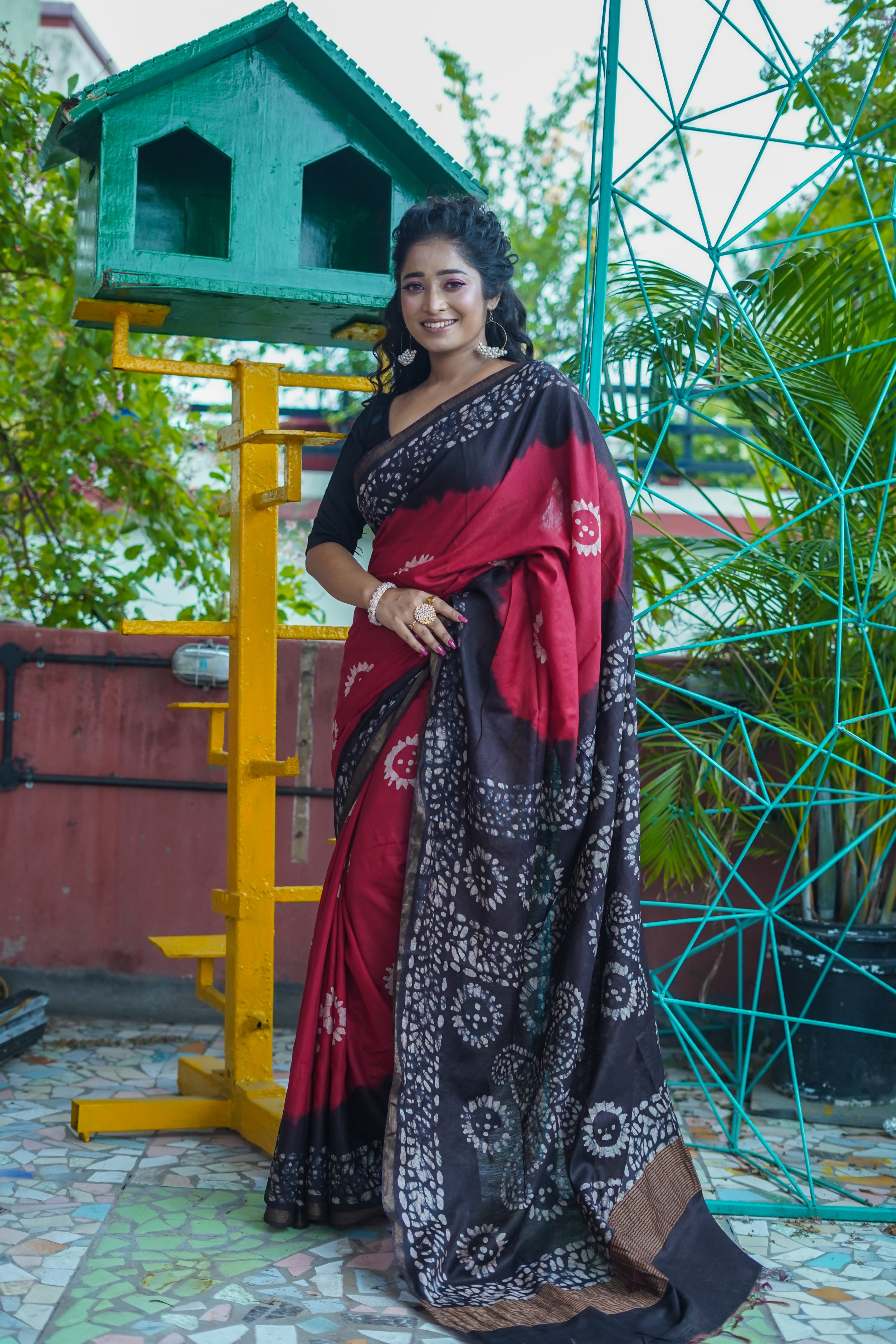 Cherry Batik Hand Block Pure Chanderi Silk Saree