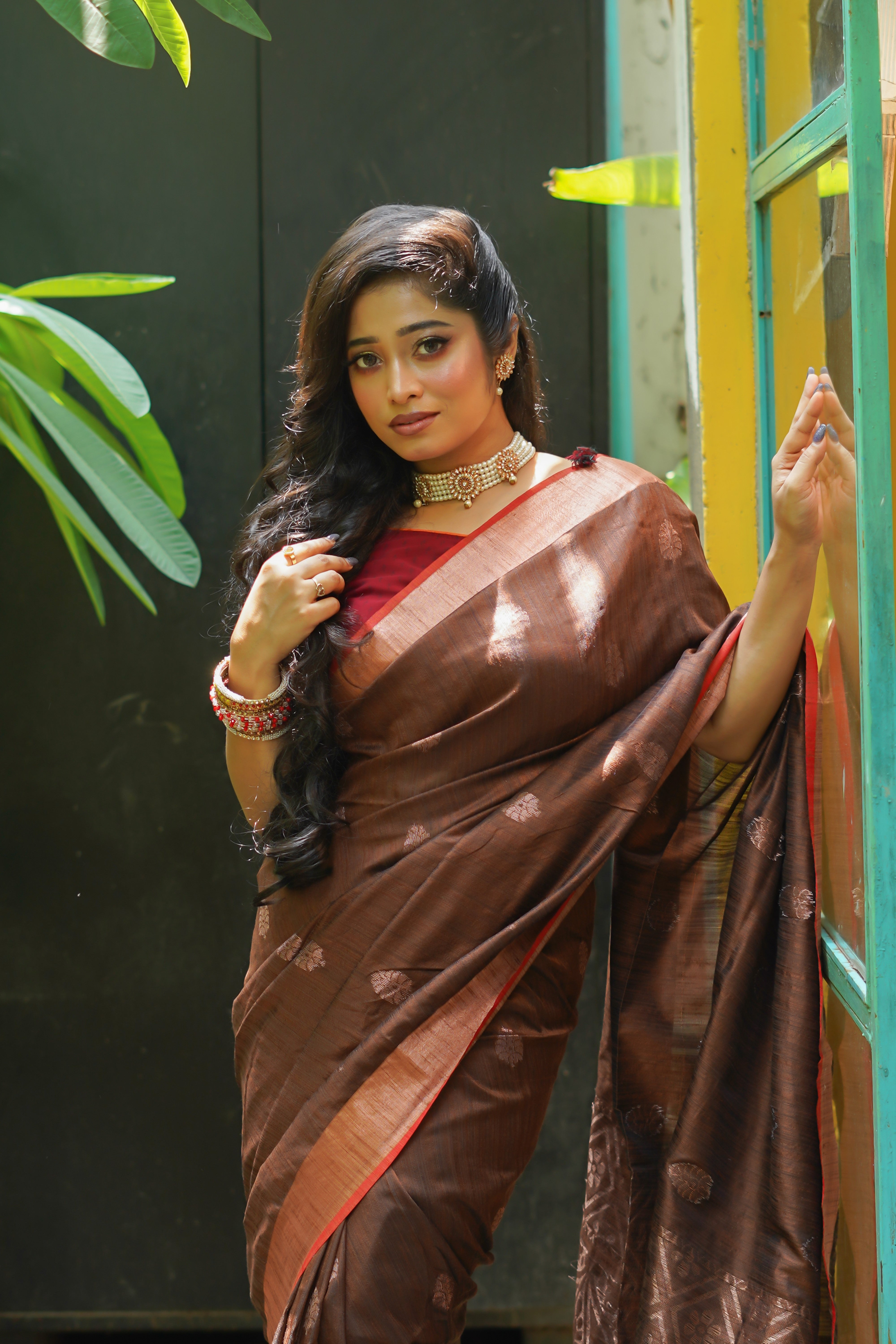 Chocolate Ghicha Weaving Saree