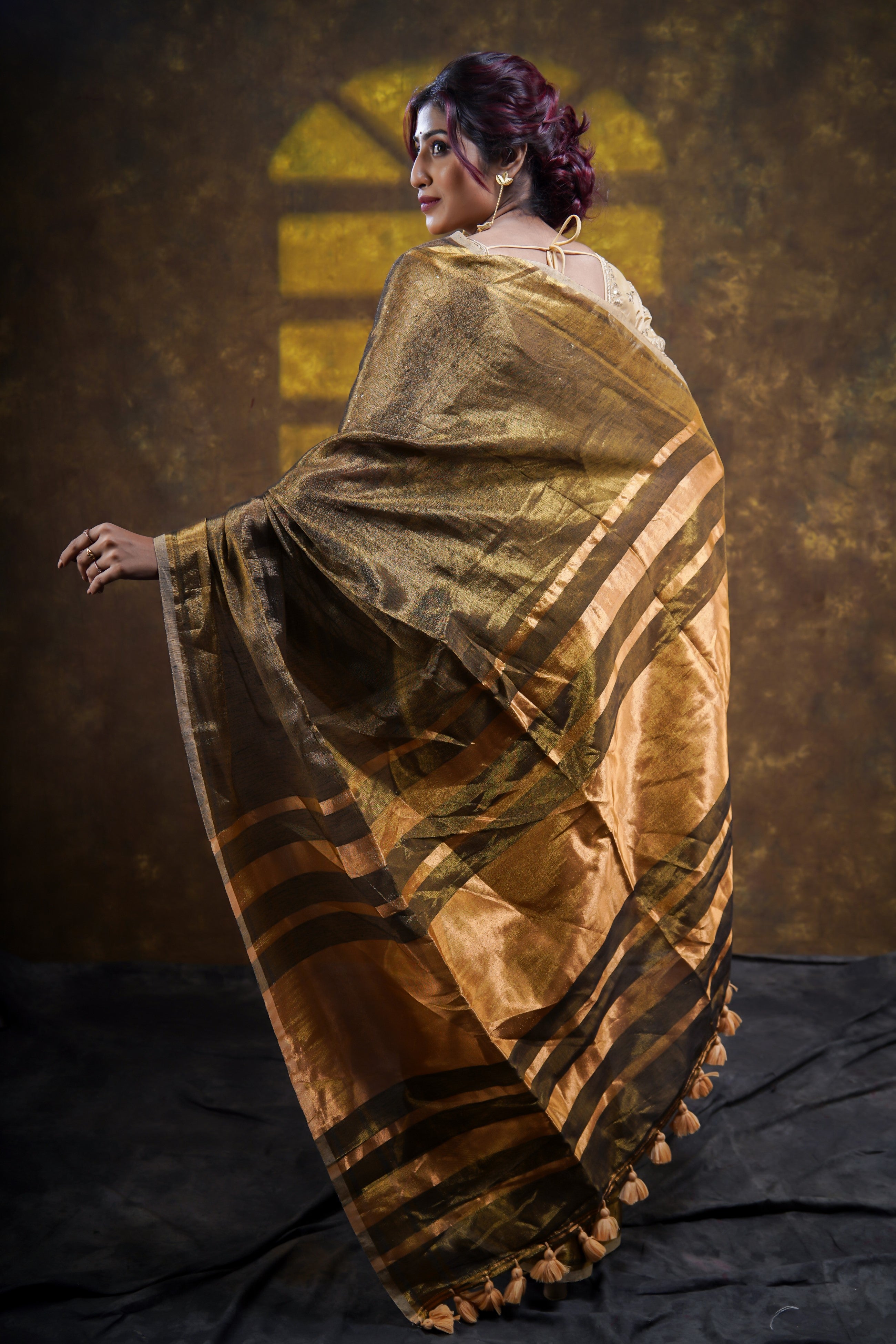 Copper Dual Tone Pure Tissue Linen Saree