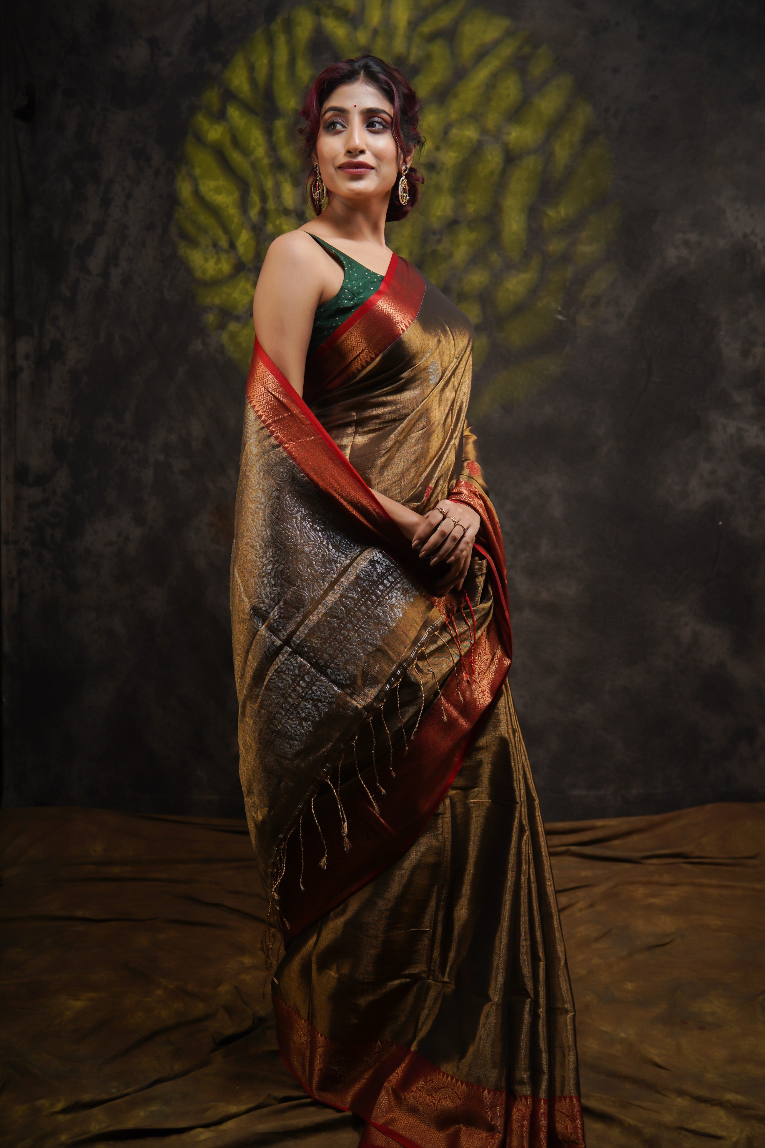 Metallic Copper Tissue Linen Handwoven Saree