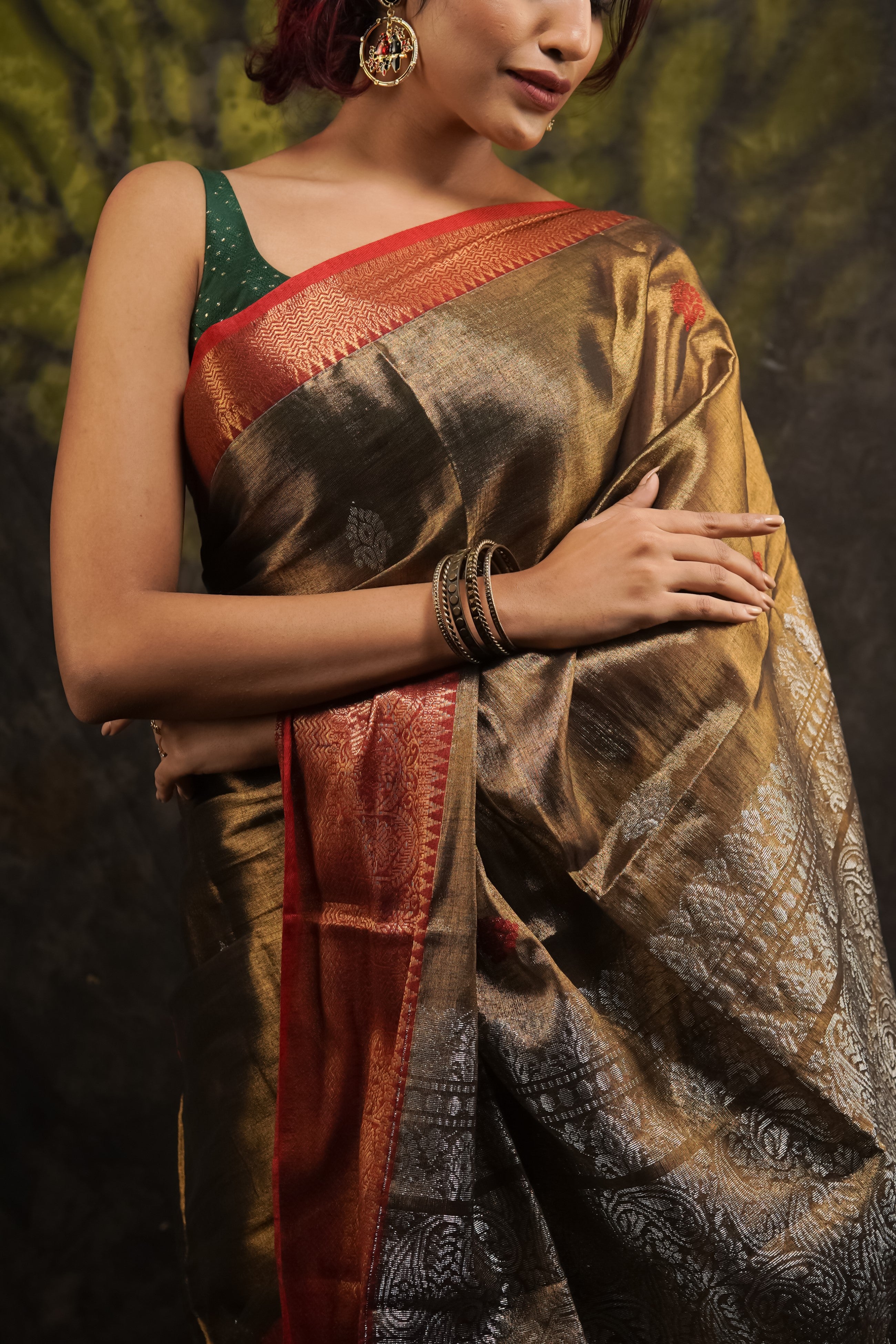 Metallic Copper Tissue Linen Handwoven Saree