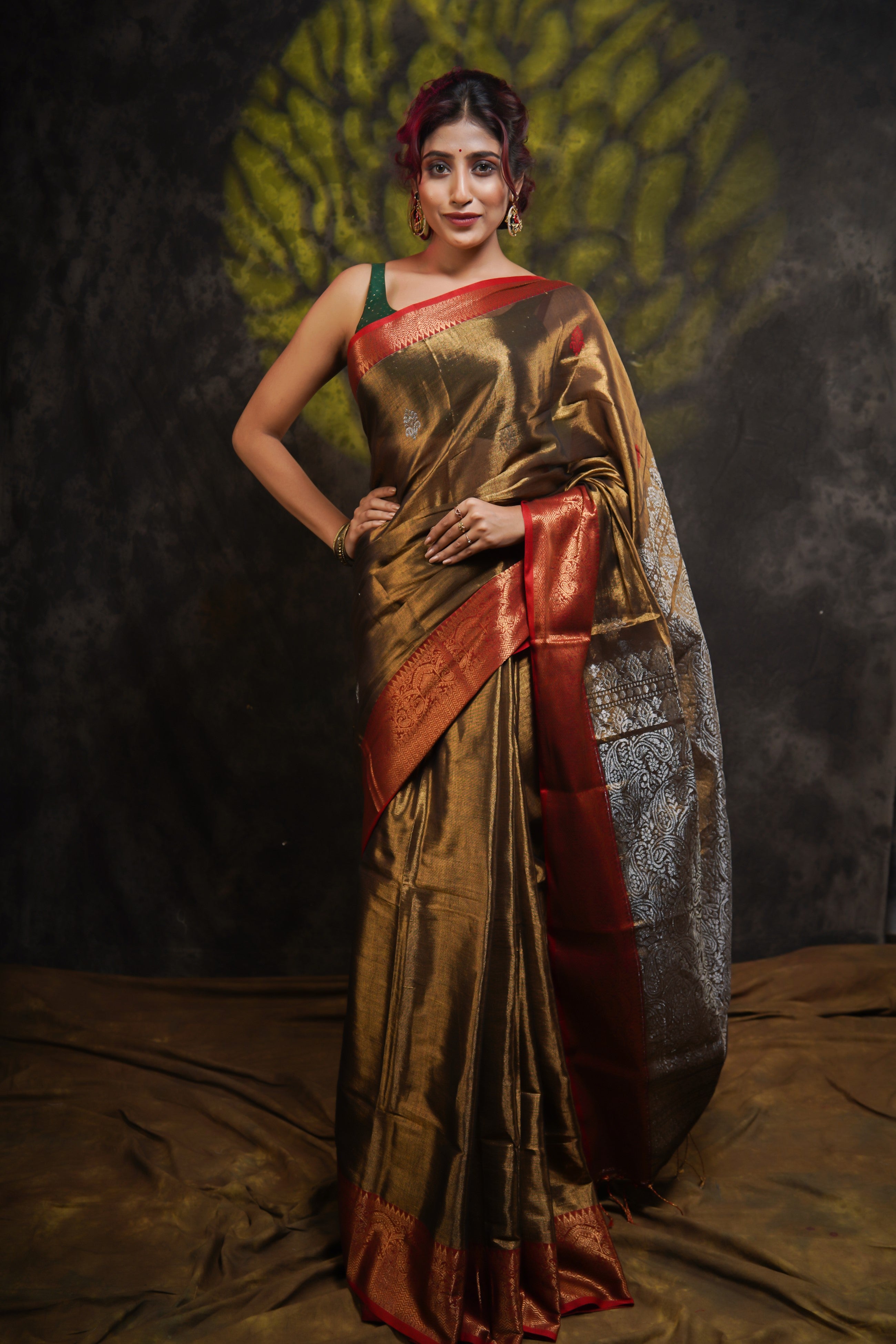 Metallic Copper Tissue Linen Handwoven Saree