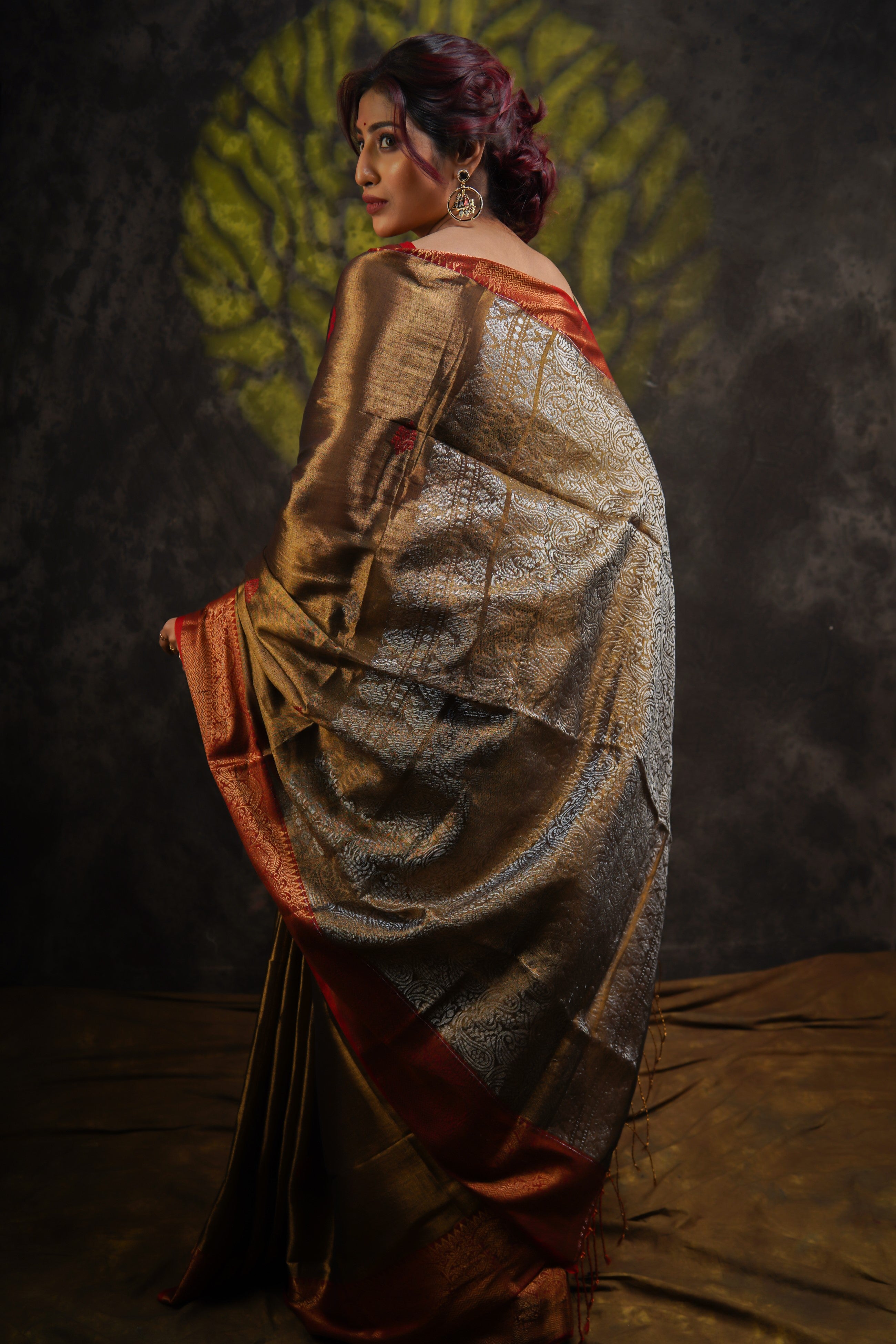 Metallic Copper Tissue Linen Handwoven Saree