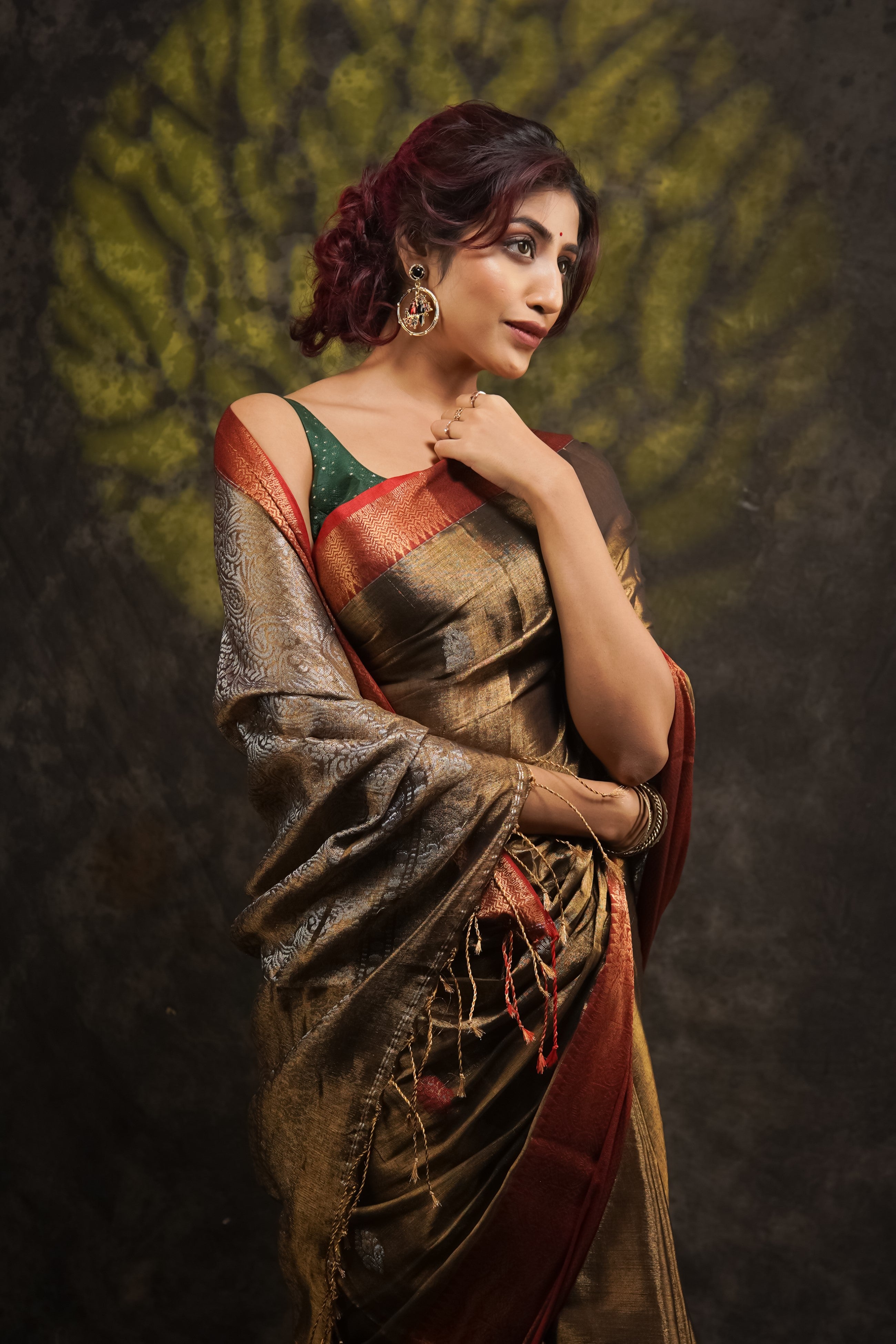 Metallic Copper Tissue Linen Handwoven Saree