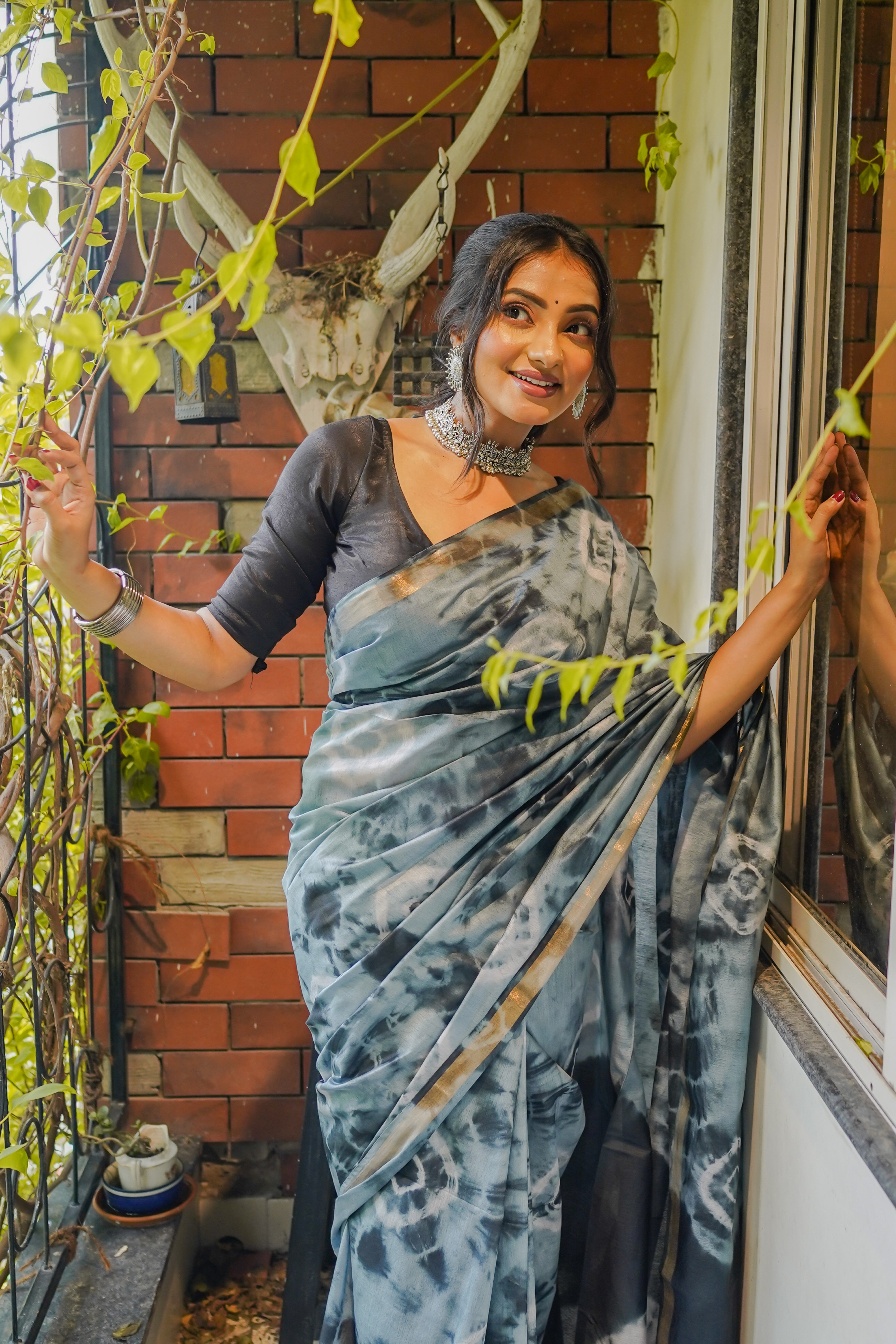 Grey Knot pure chanderi silk saree