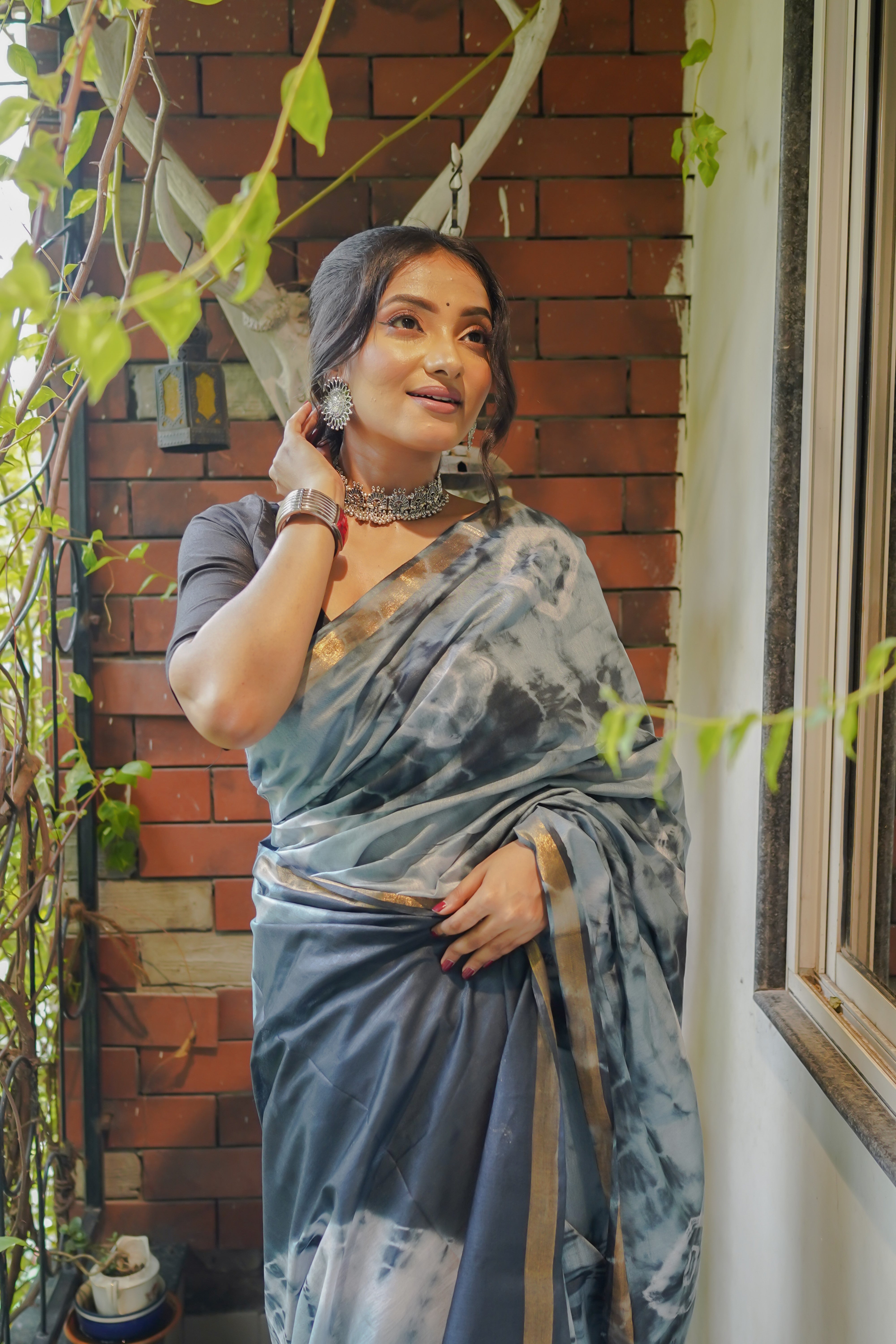 Grey Knot pure chanderi silk saree