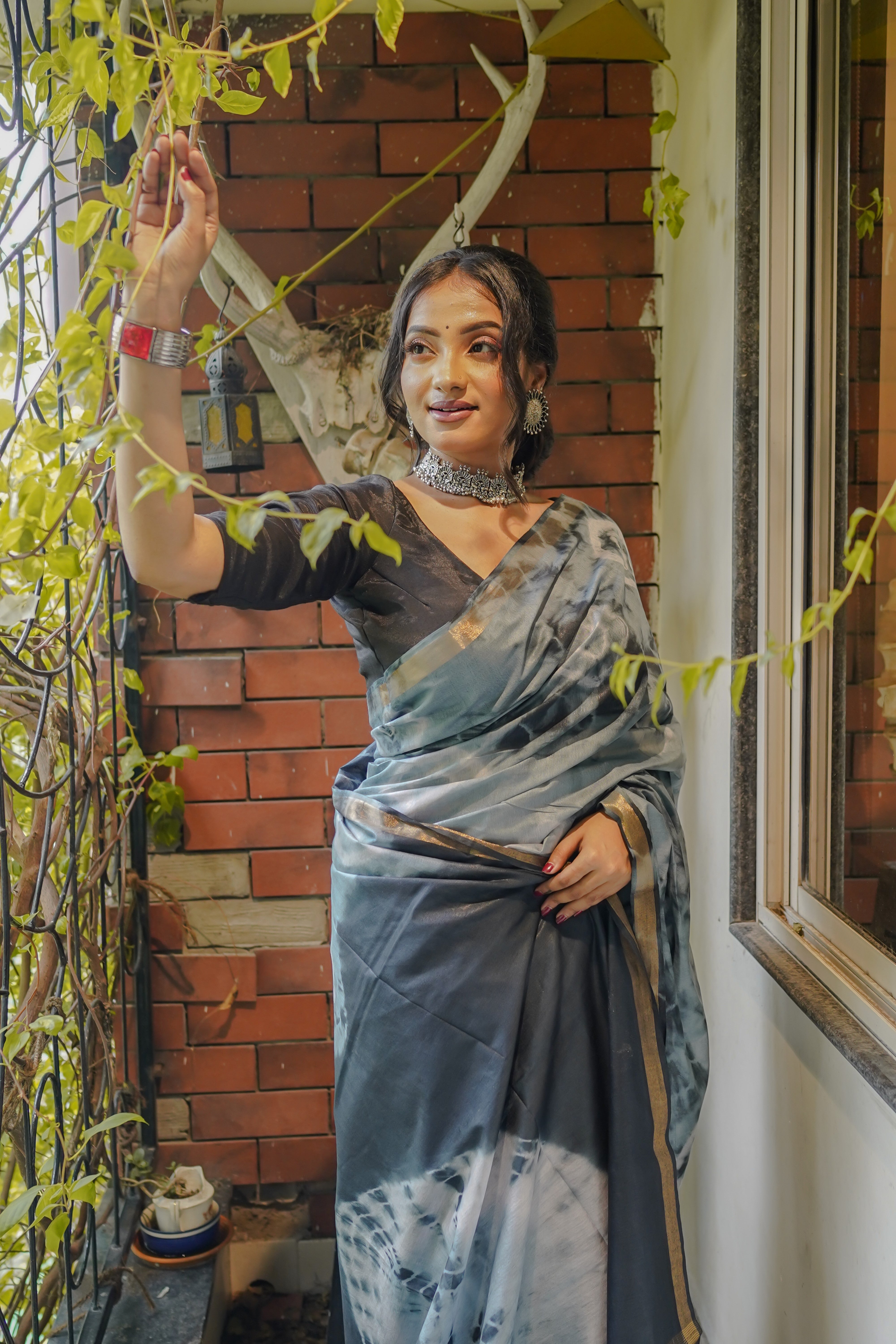 Grey Knot pure chanderi silk saree