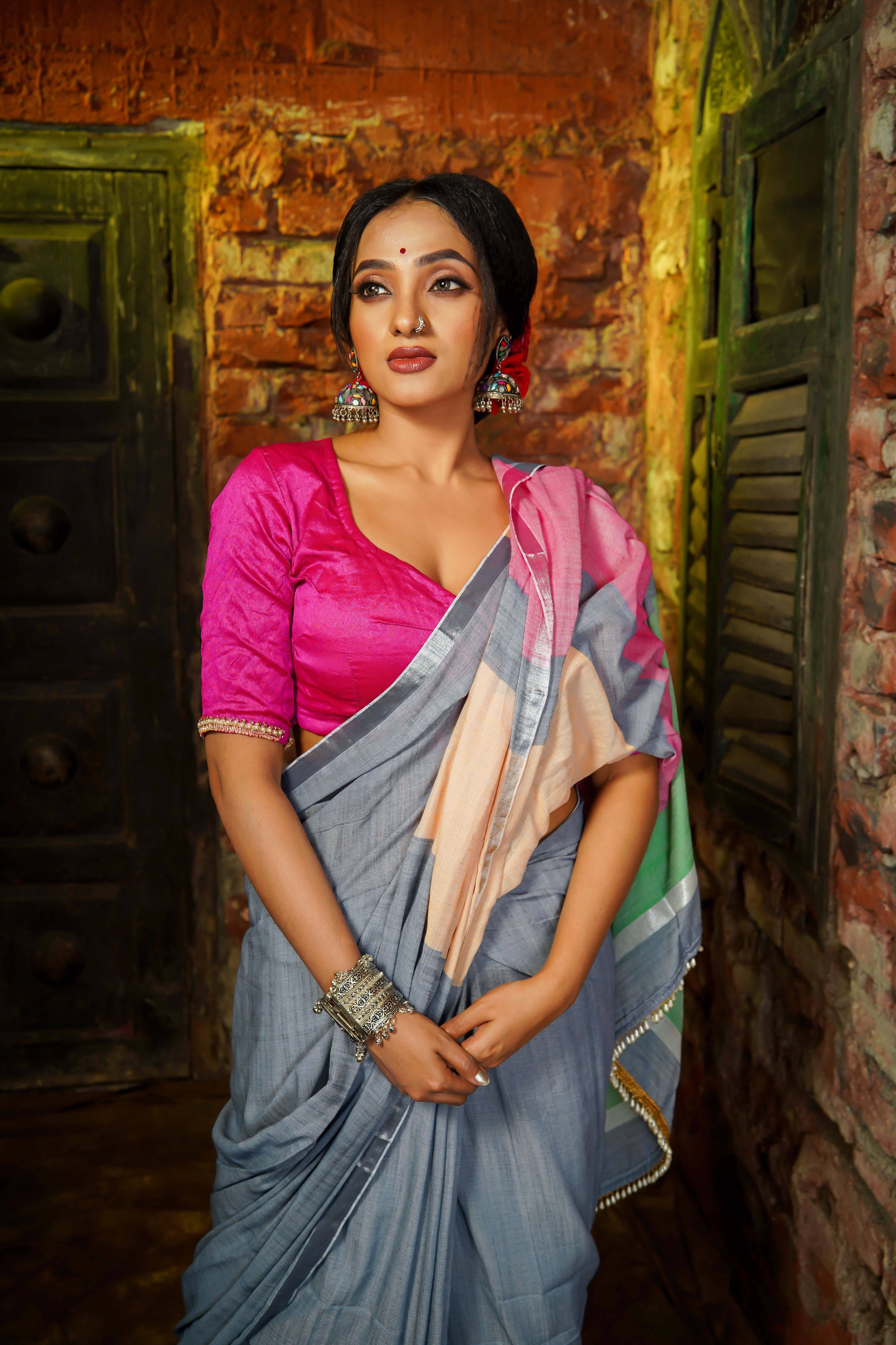 Grey Premium Khadi Cotton Saree