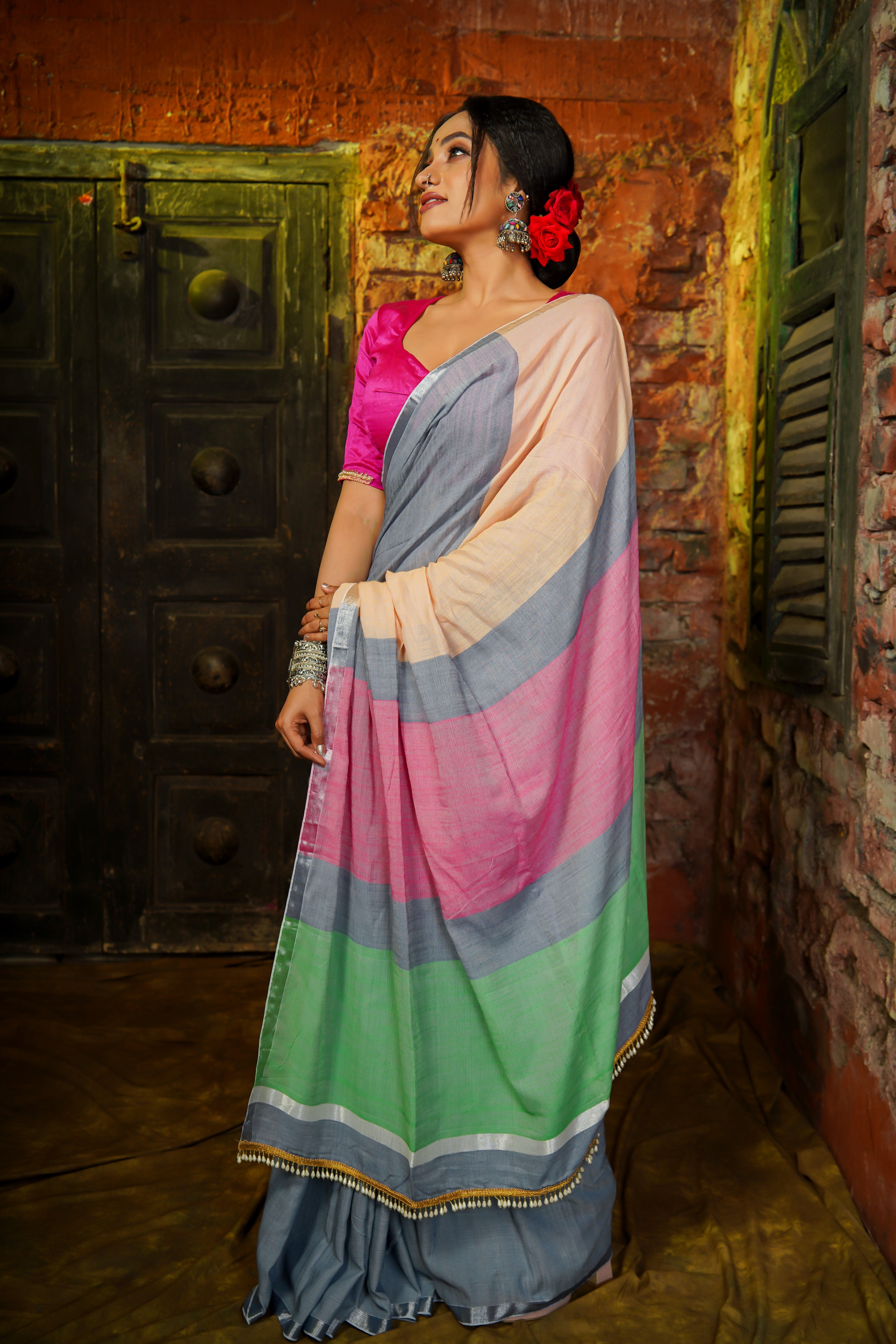 Grey Premium Khadi Cotton Saree