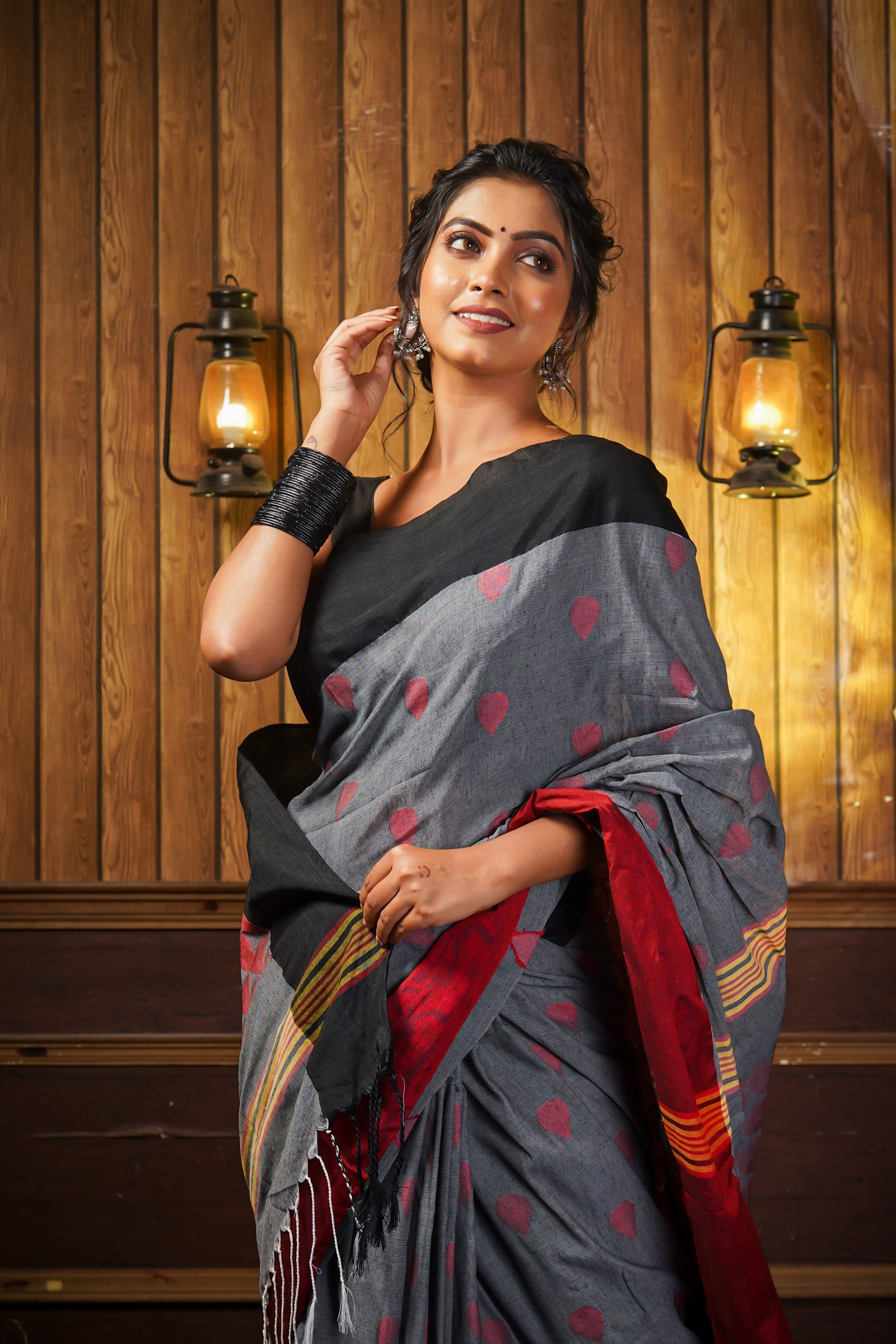 Grey Pure Khadi Cotton Hand Woven saree