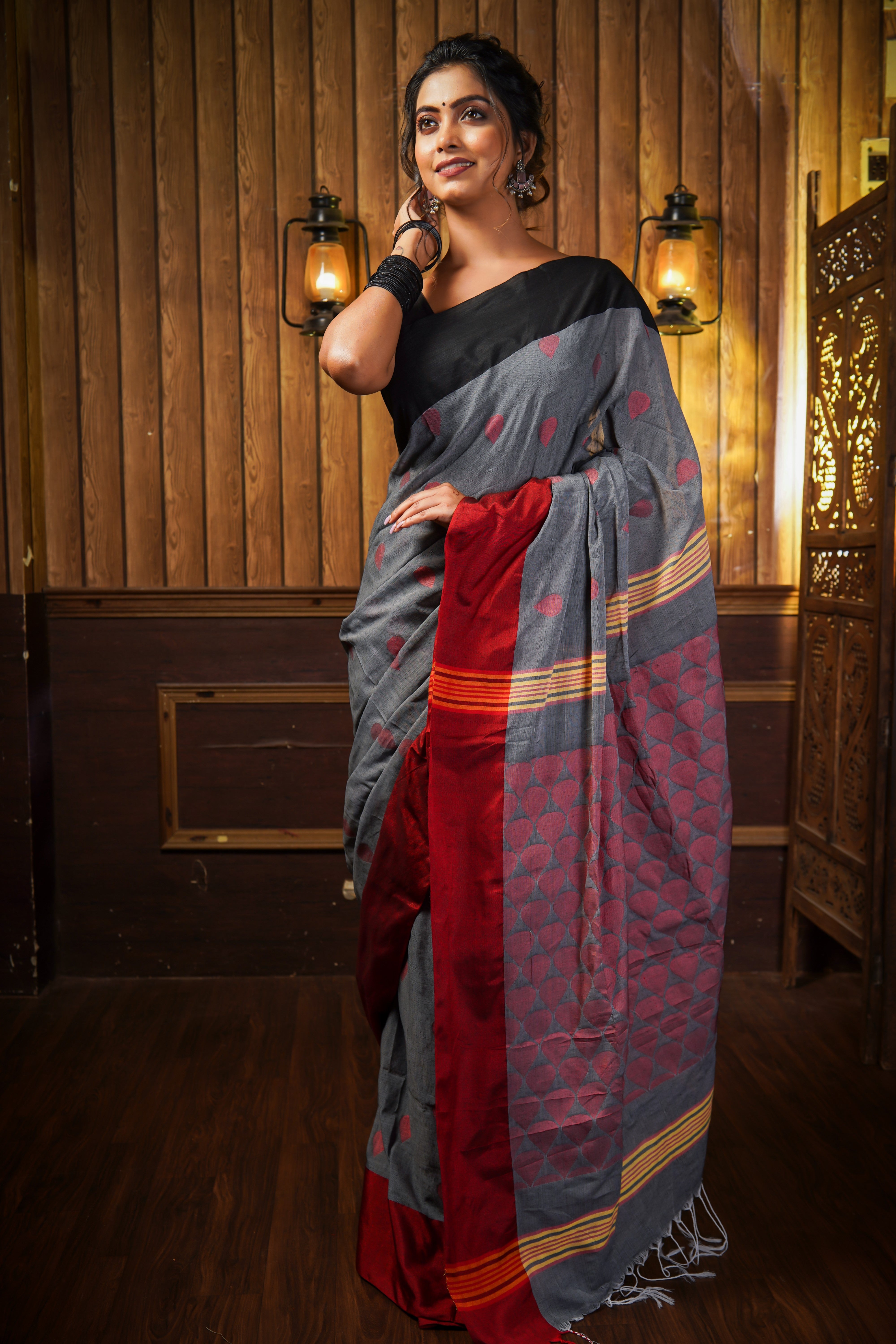 Grey Pure Khadi Cotton Hand Woven saree