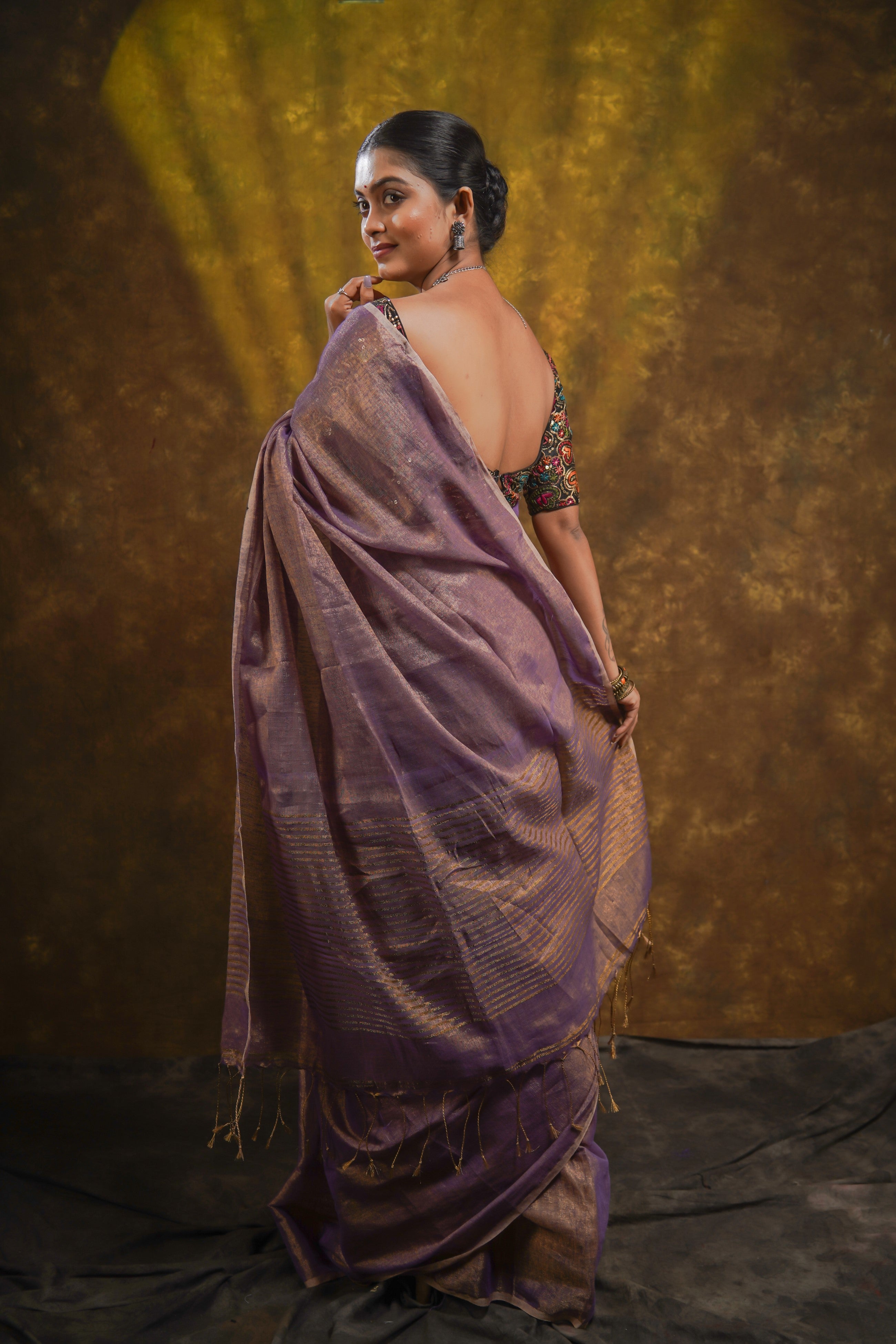 Heather Purple Dual Tone Pure Tissue Linen Saree