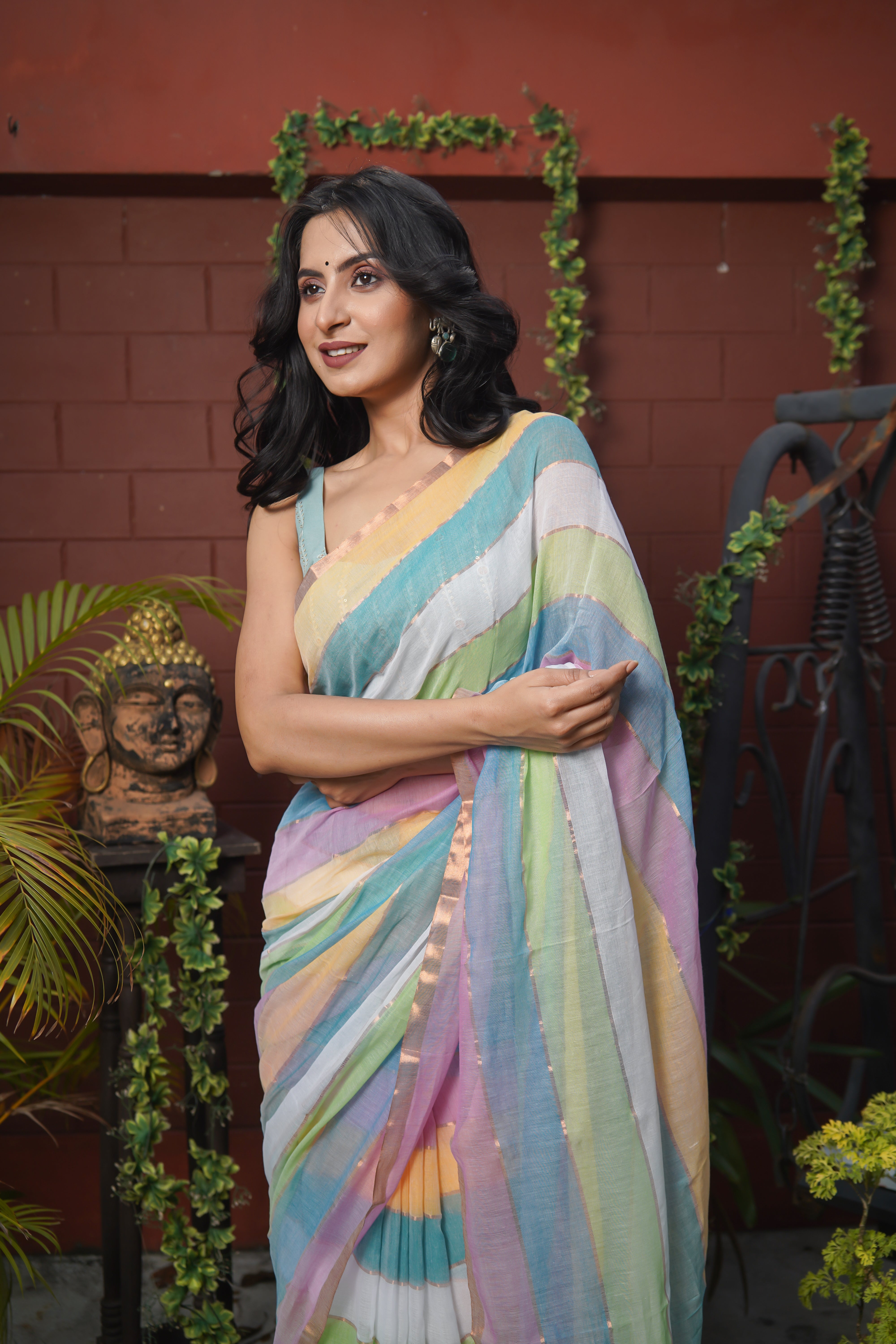 Multicolour Rainbow mulmul cotton saree