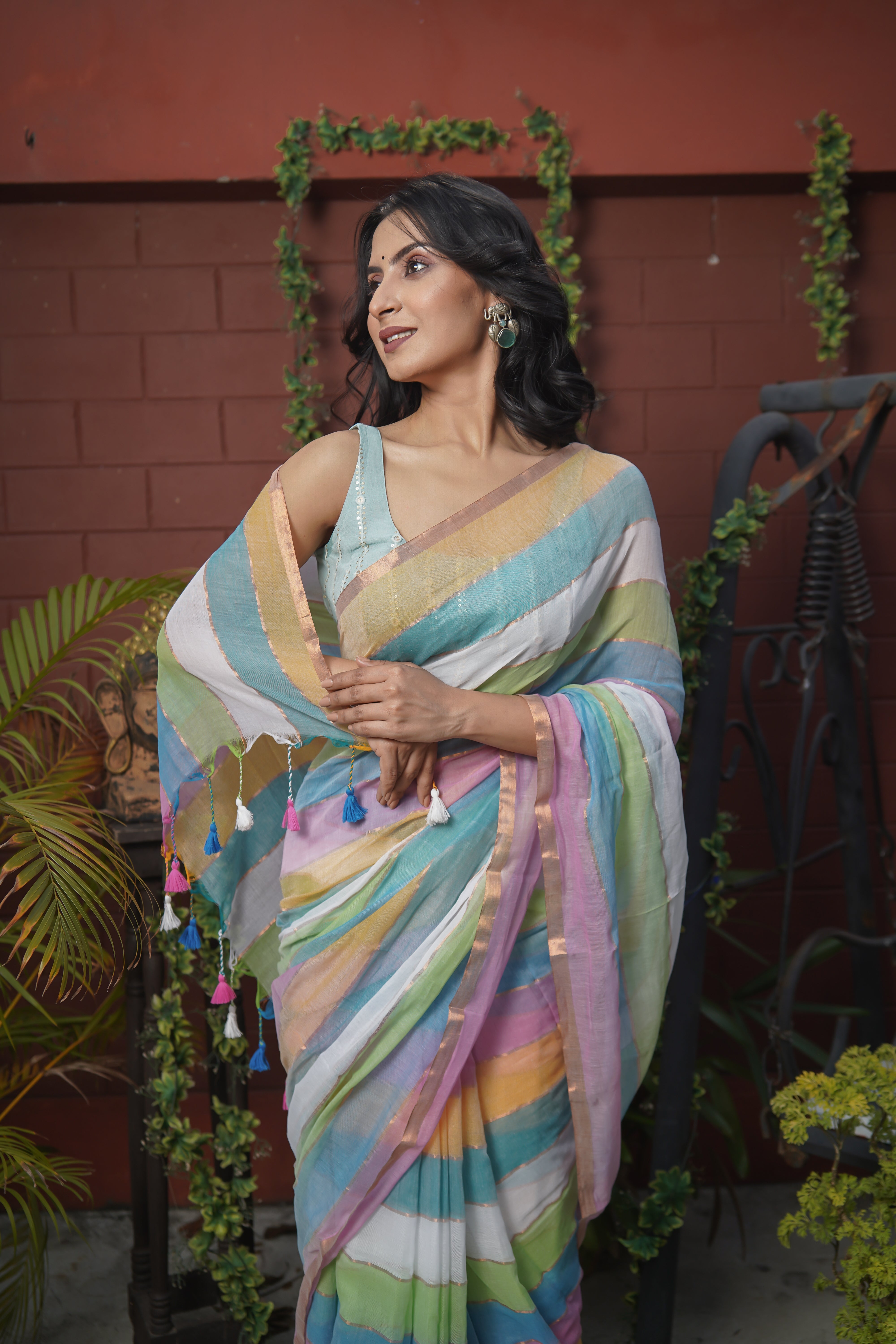 Multicolour Rainbow mulmul cotton saree