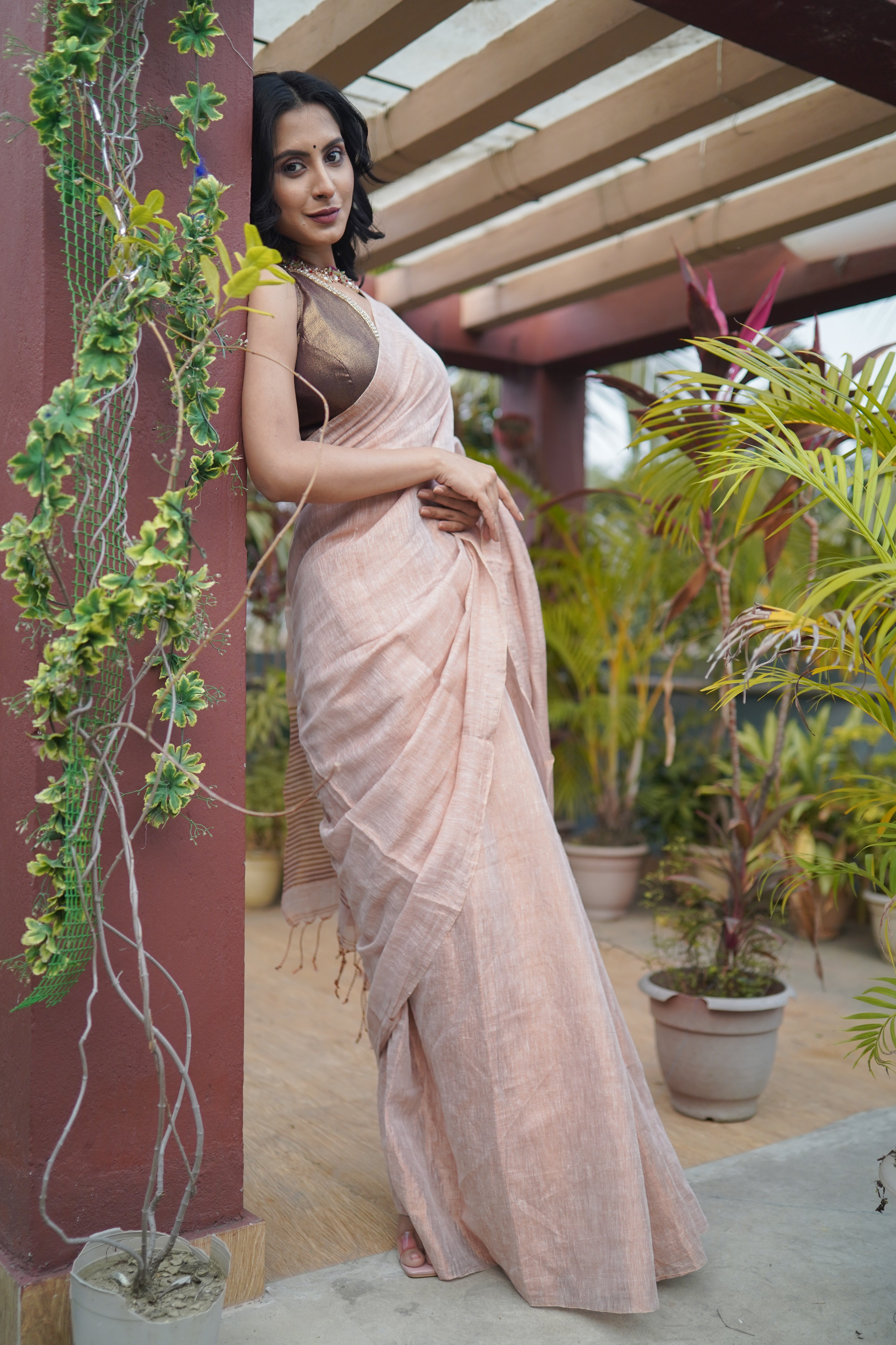 Bare Beige Dual Tone Pure Tissue Saree