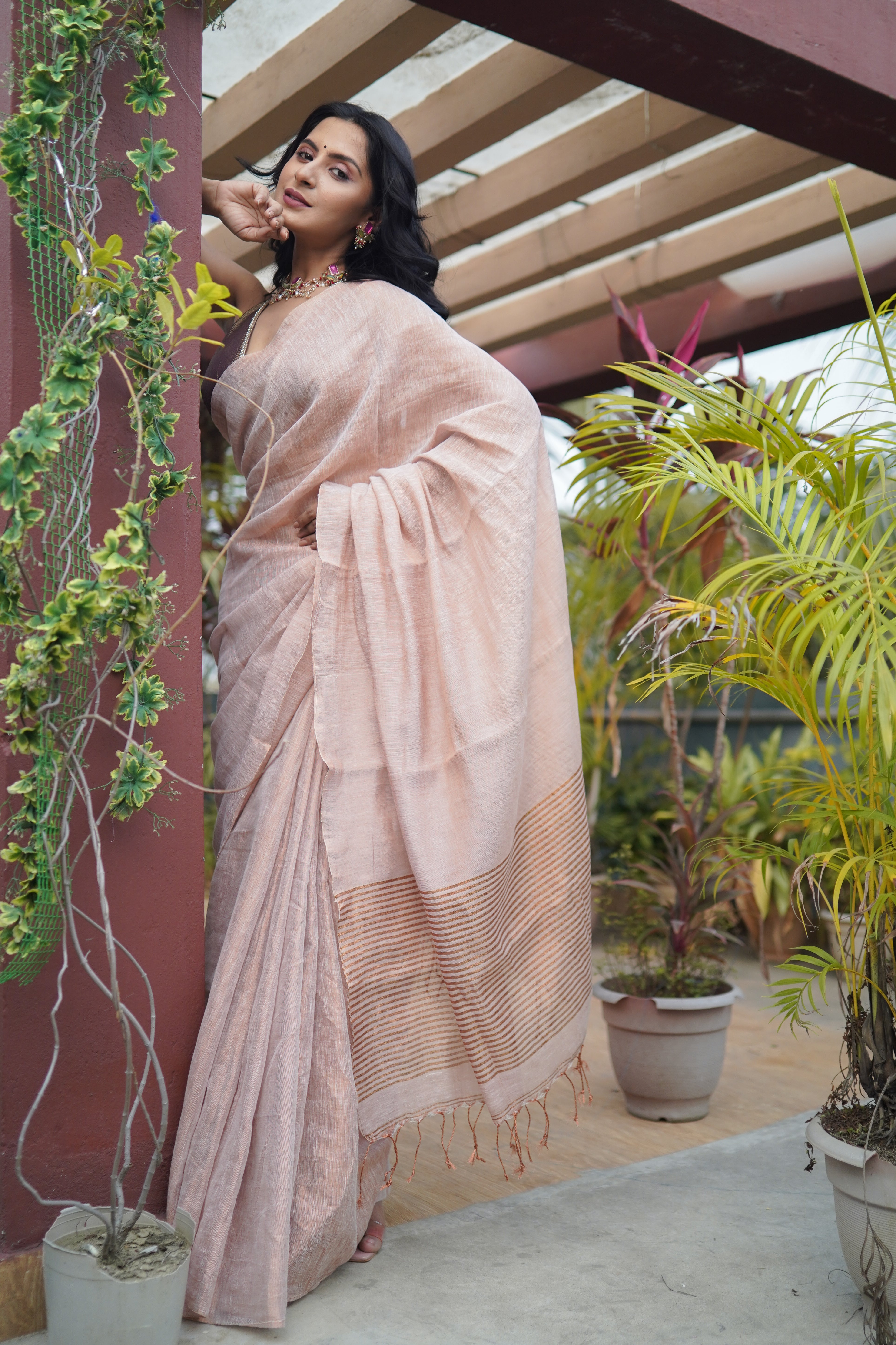 Bare Beige Dual Tone Pure Tissue Saree