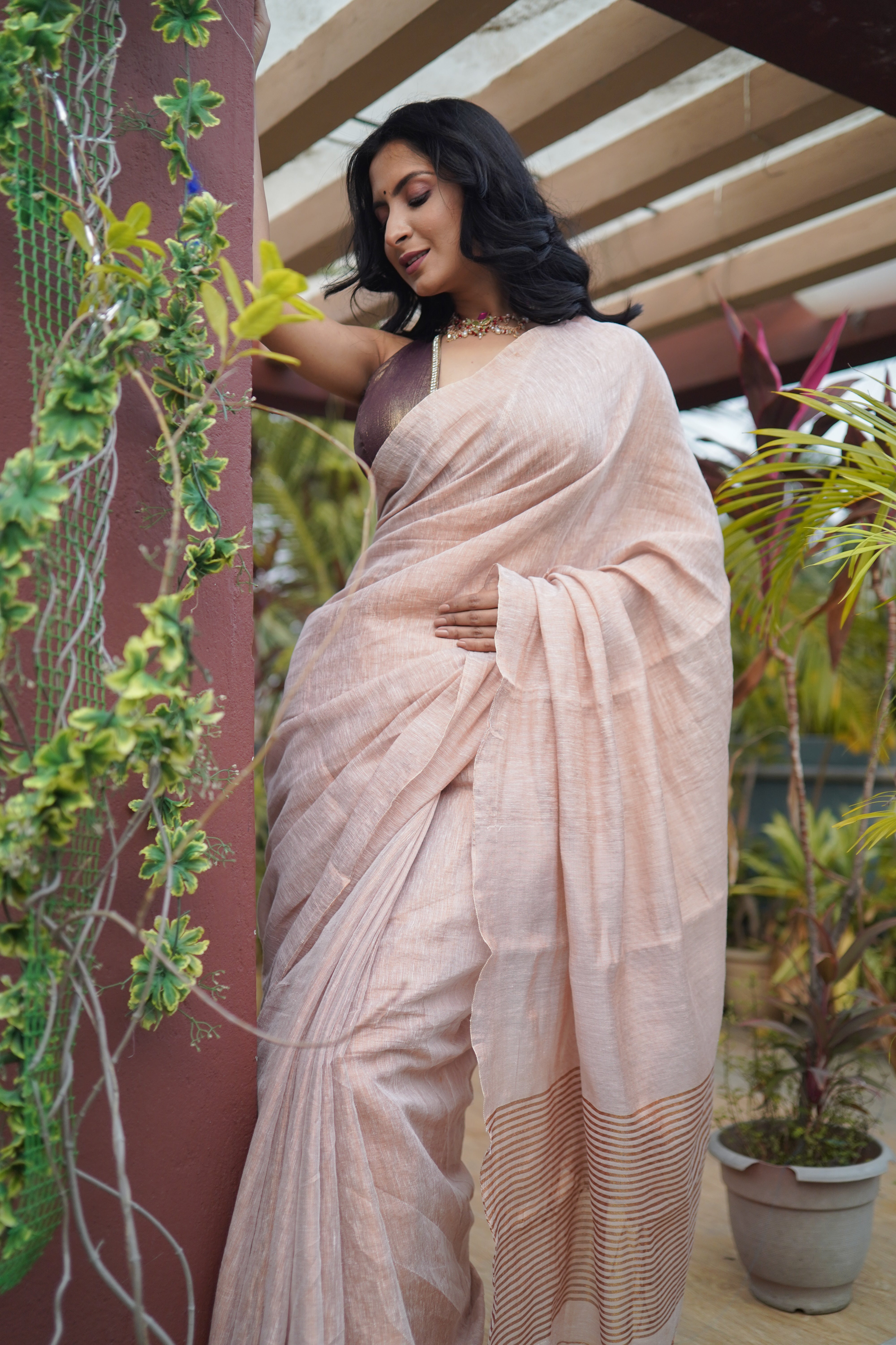 Bare Beige Dual Tone Pure Tissue Saree