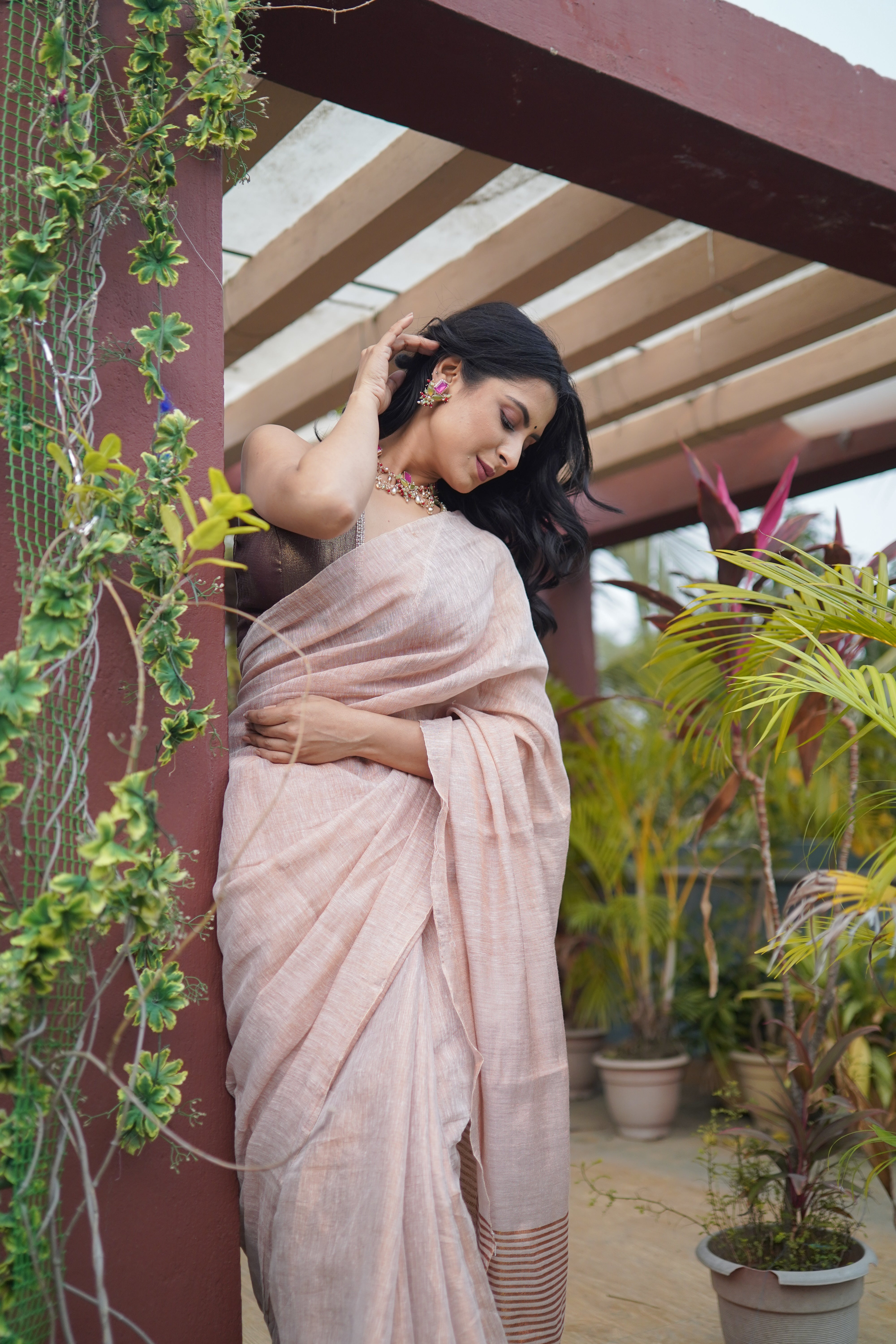 Bare Beige Dual Tone Pure Tissue Saree