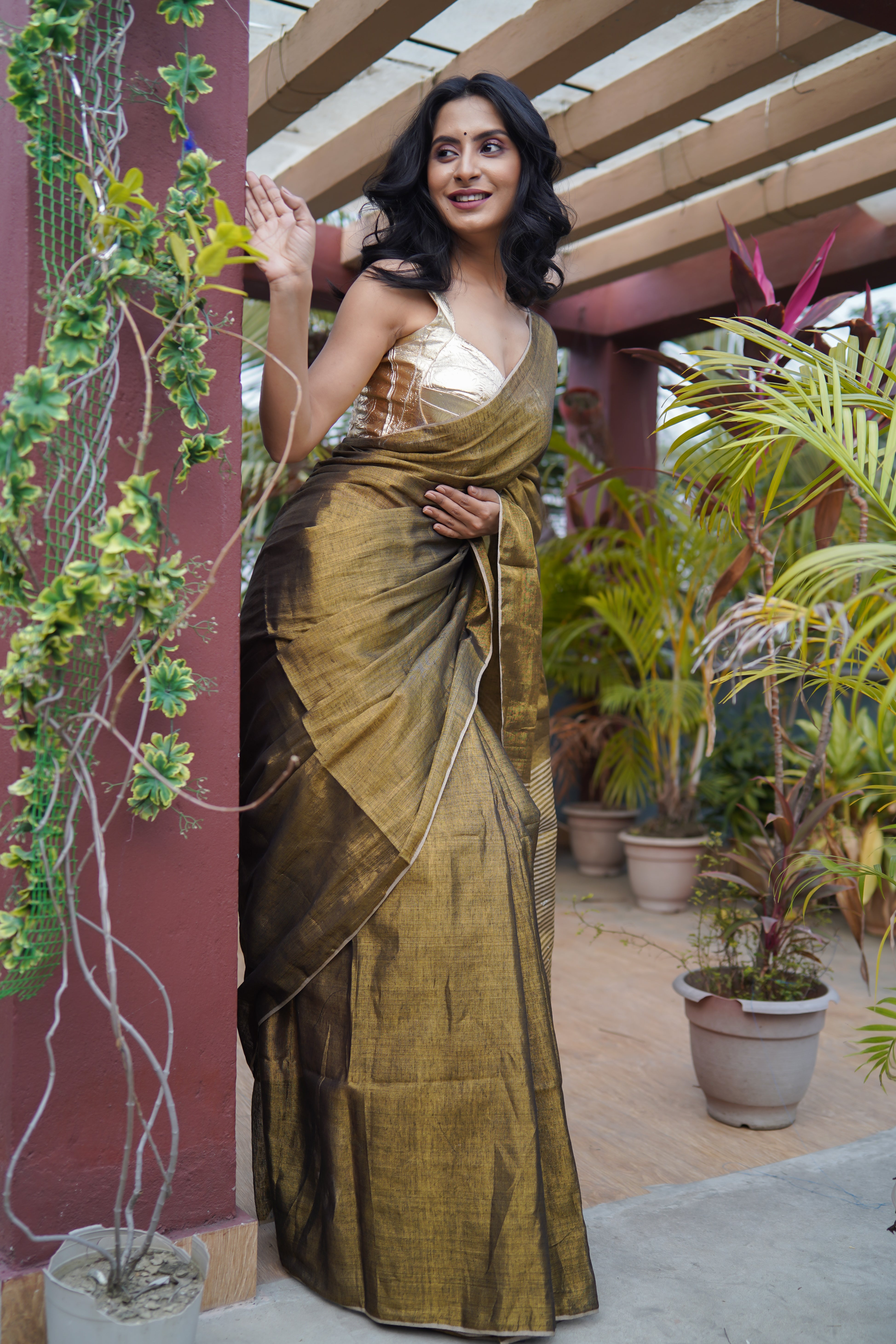 Gold Dual Tone Tissue Saree