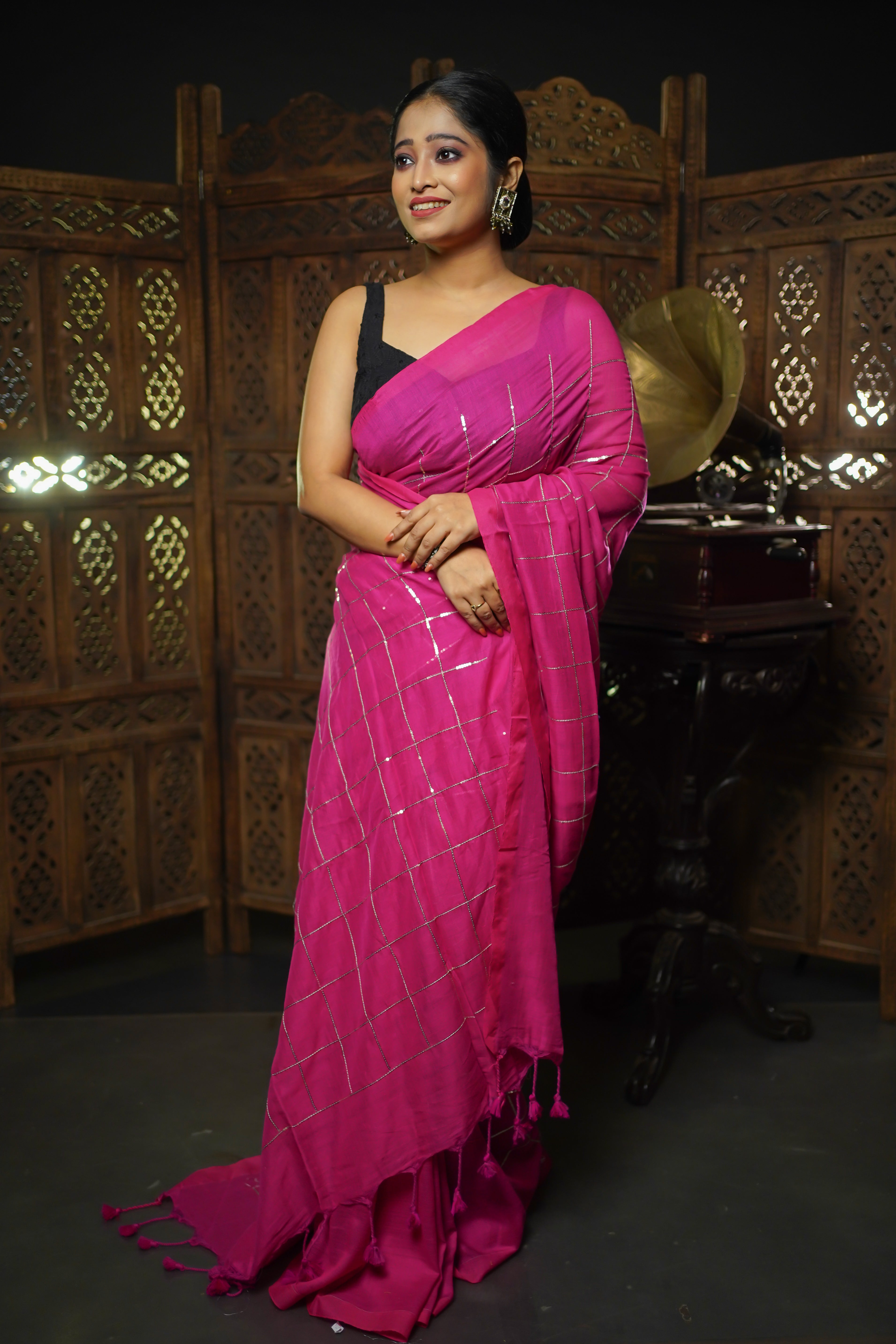 Rani pure khadi cotton sequence work saree