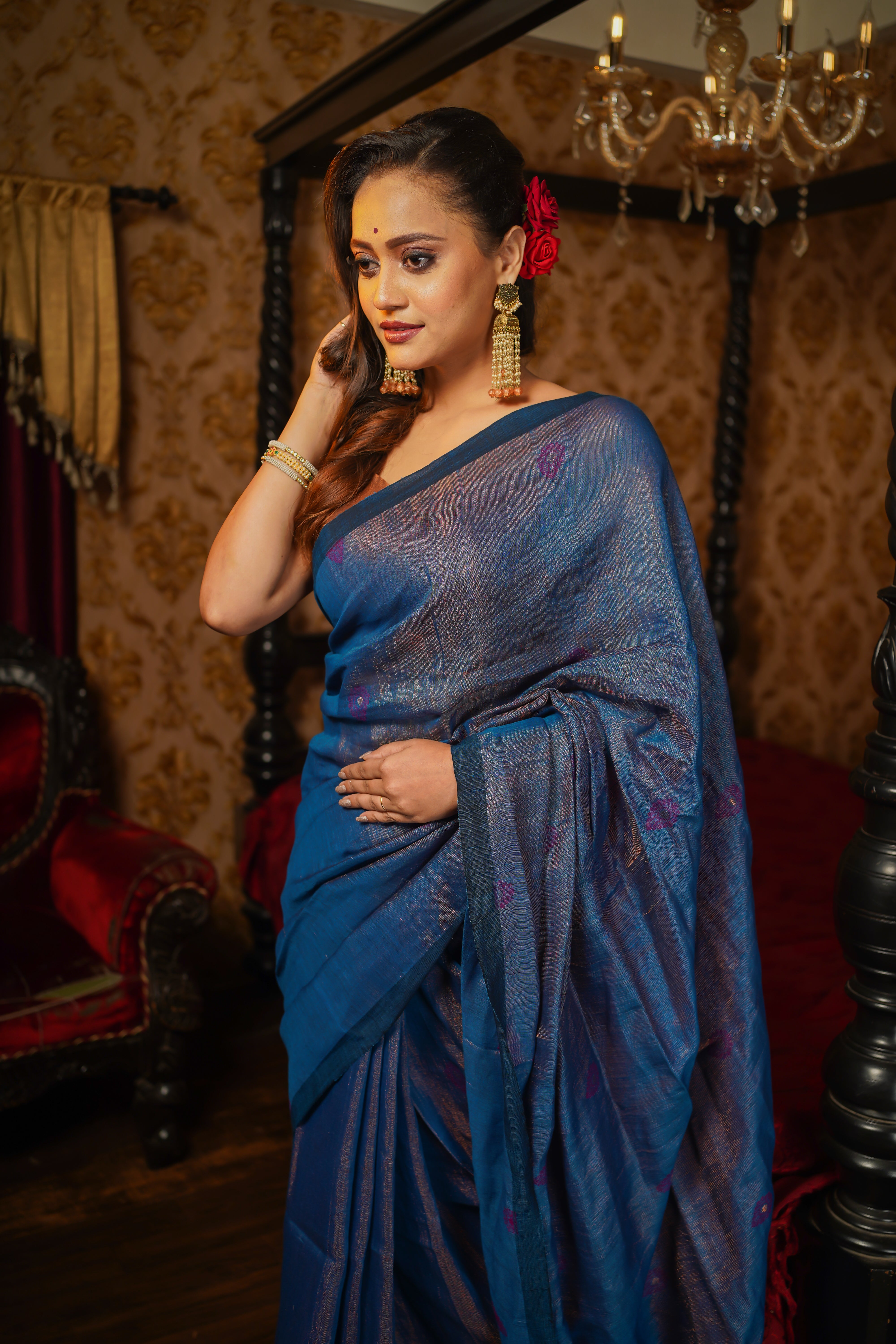 Sapphire Pure Tissue Mina Linen Handwoven Saree