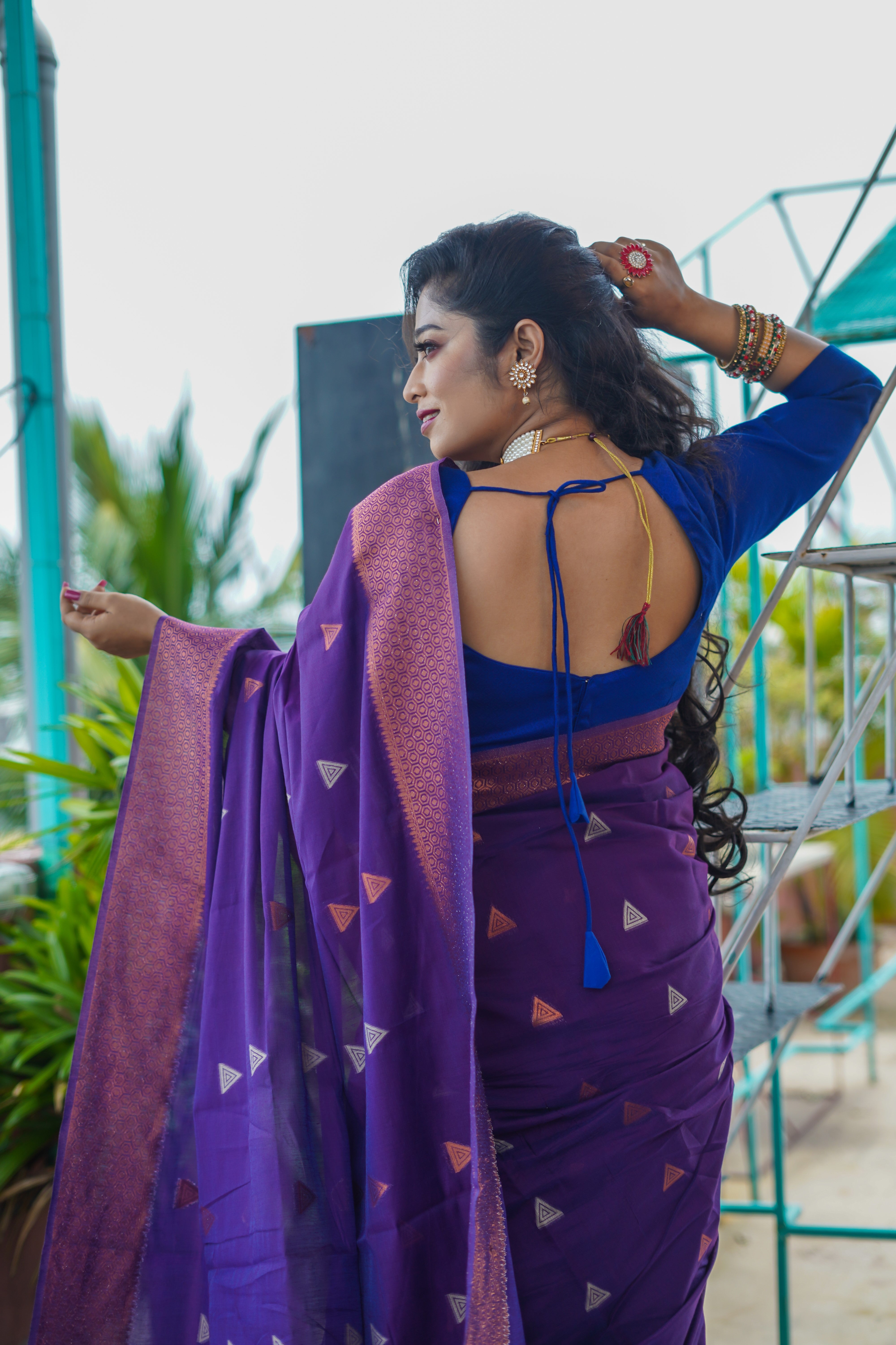 Indigo Maheswari Silk Weaving Saree